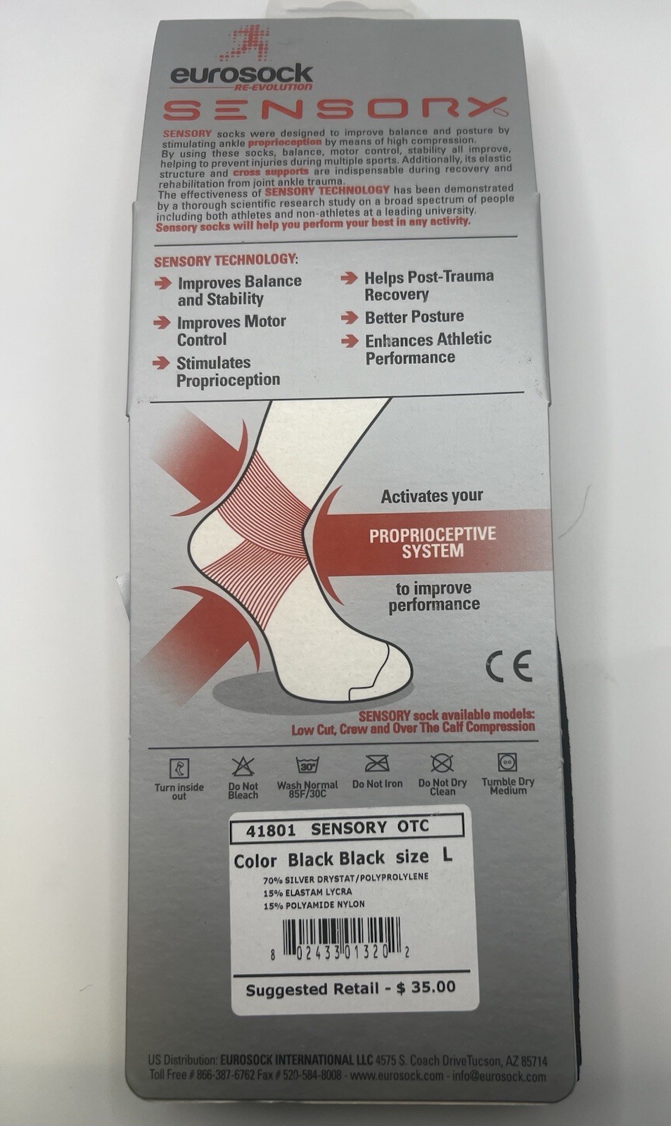 eurosock SENSORX Ankle Support Proprioceptive Control Over The Calf Large