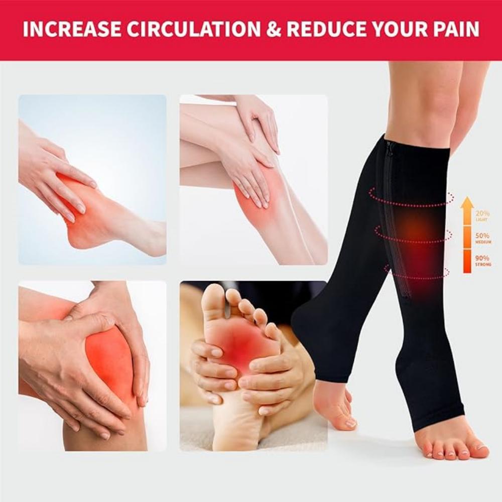Zipper Open Toe Compression Socks 20-30mmHg Calf Leg Ankle Support Stocking