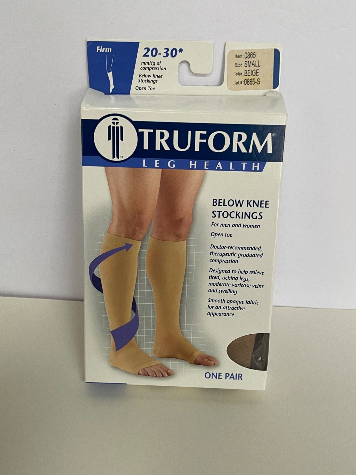 Beige Truform Leg Health Medical Compression Stockings Firm Open Toe,Small, New