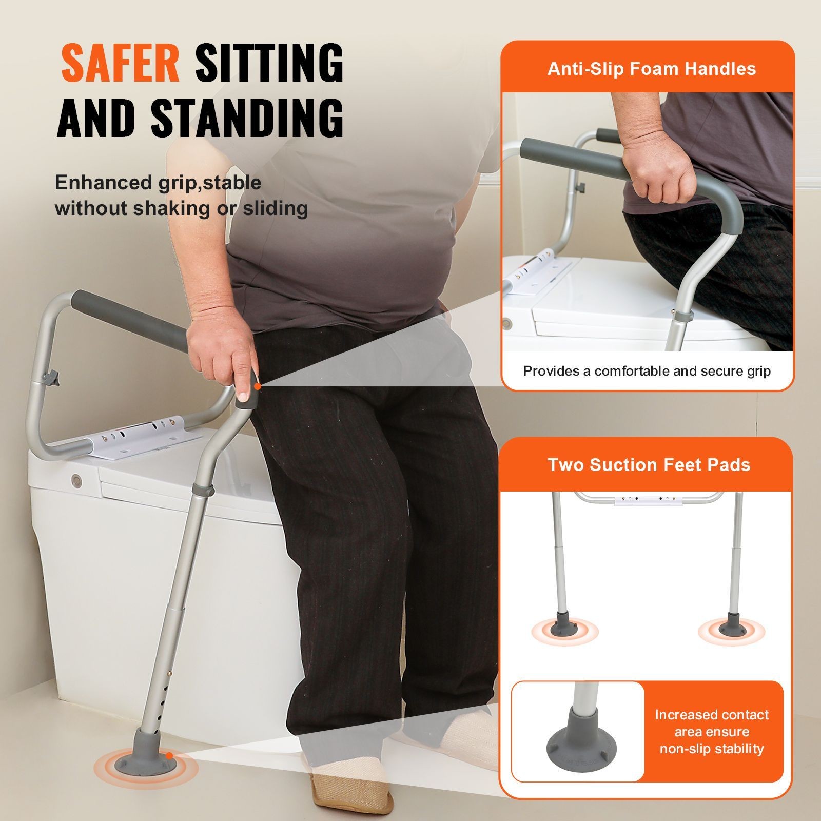 Toilet Safety Rail, Bathroom Toilet Seat Frame, Adjustable Width & Height Fit