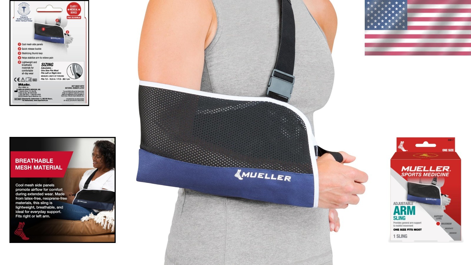 Lightweight Adjustable Arm Sling with Mesh for Injury Relief—One Size Fits Most