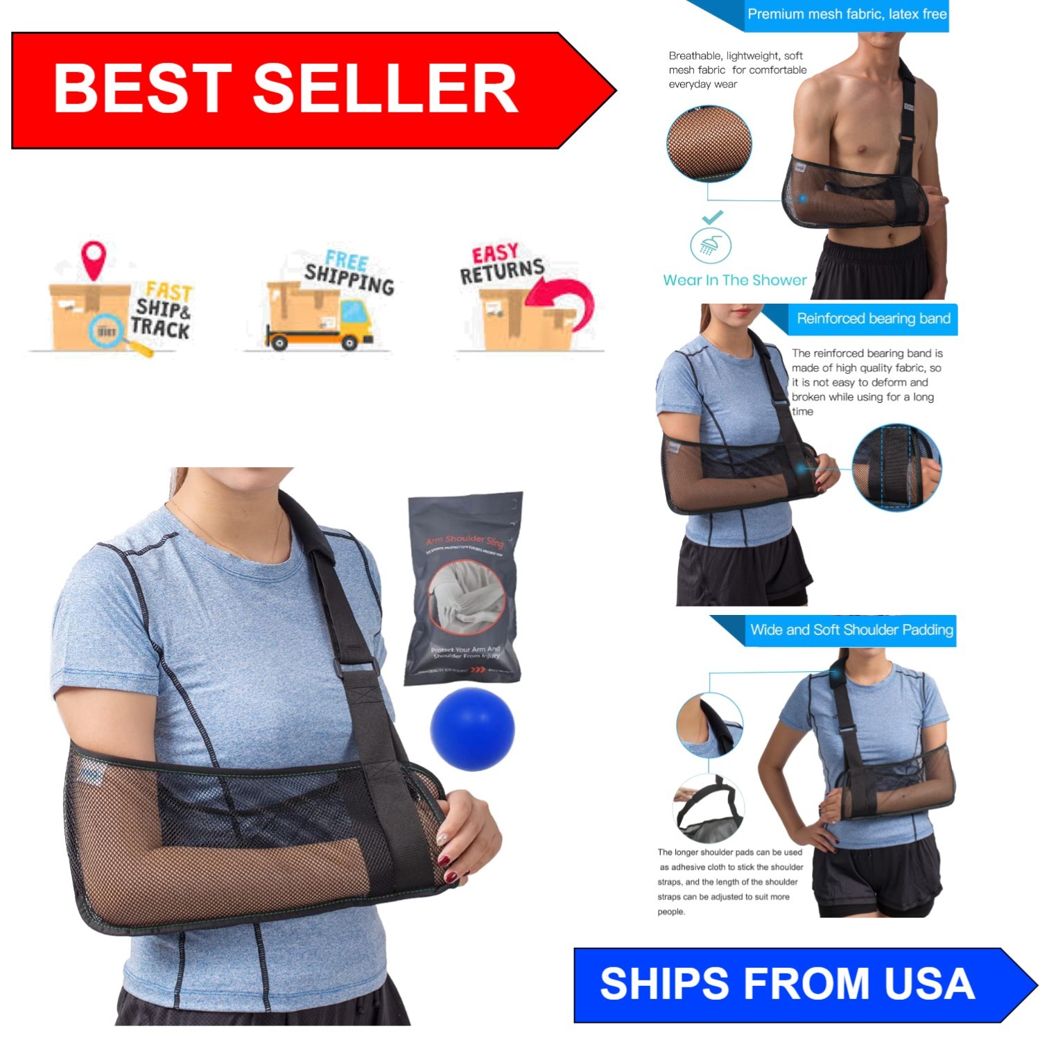 Lightweight Medical Arm Sling with Breathable Mesh for Comfort & Stability