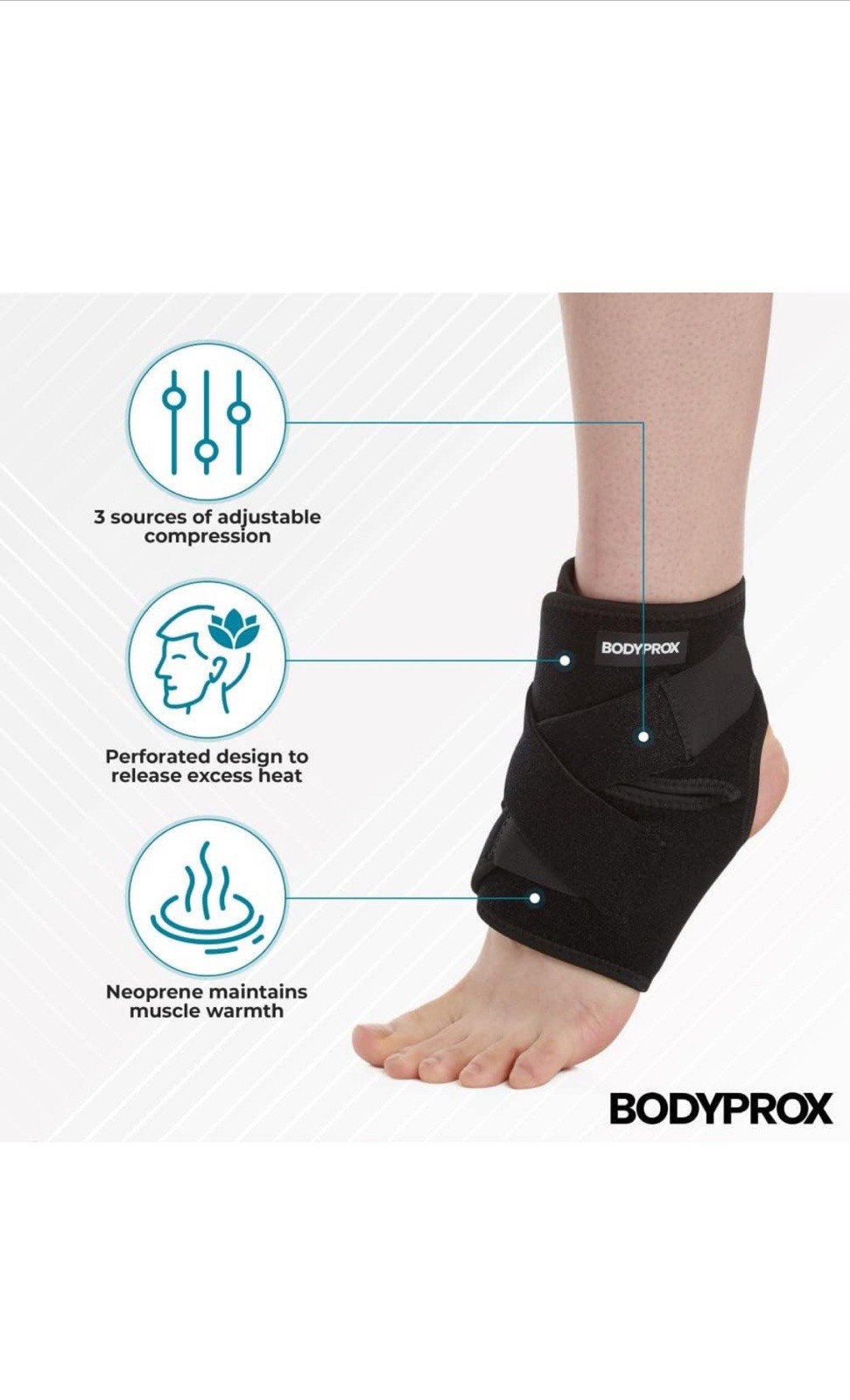 Bodyprox Ankle Support Brace Adjustable Neoprene Wrap One Size NEW