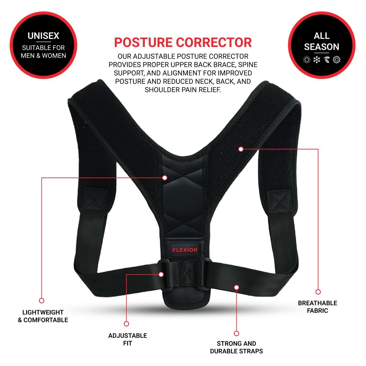FLEXIOR Posture Corrector for Women and Men, Adjustable Back braces for Upper &