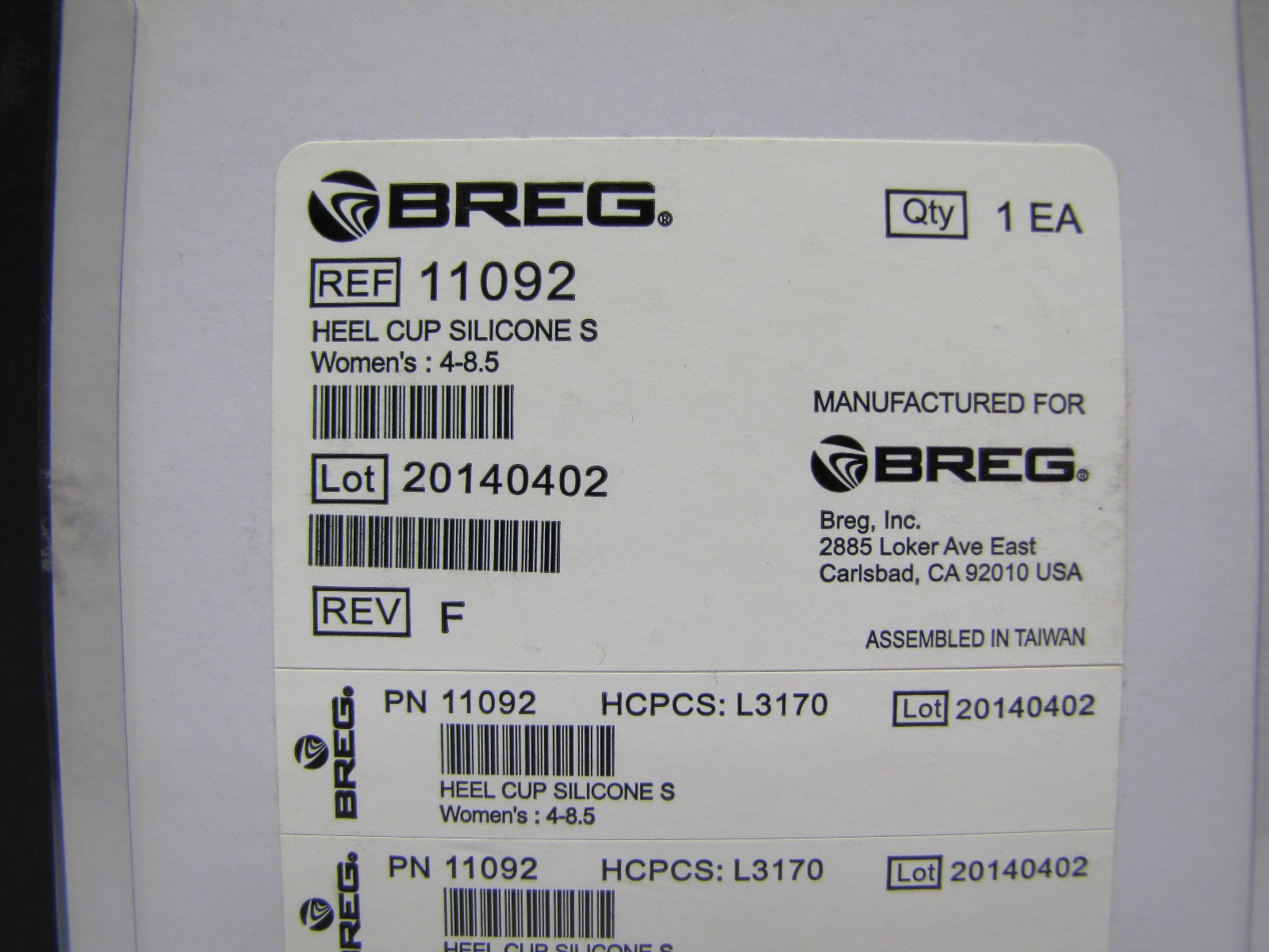 Breg Medical Grade Silicone Heel Cups Shoe Inserts – 11092 – Womens Size Small