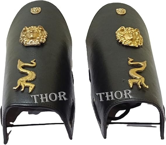 Knights Black Leather Medieval Battle Arm Guard Bracers Armor Costume Rustic
