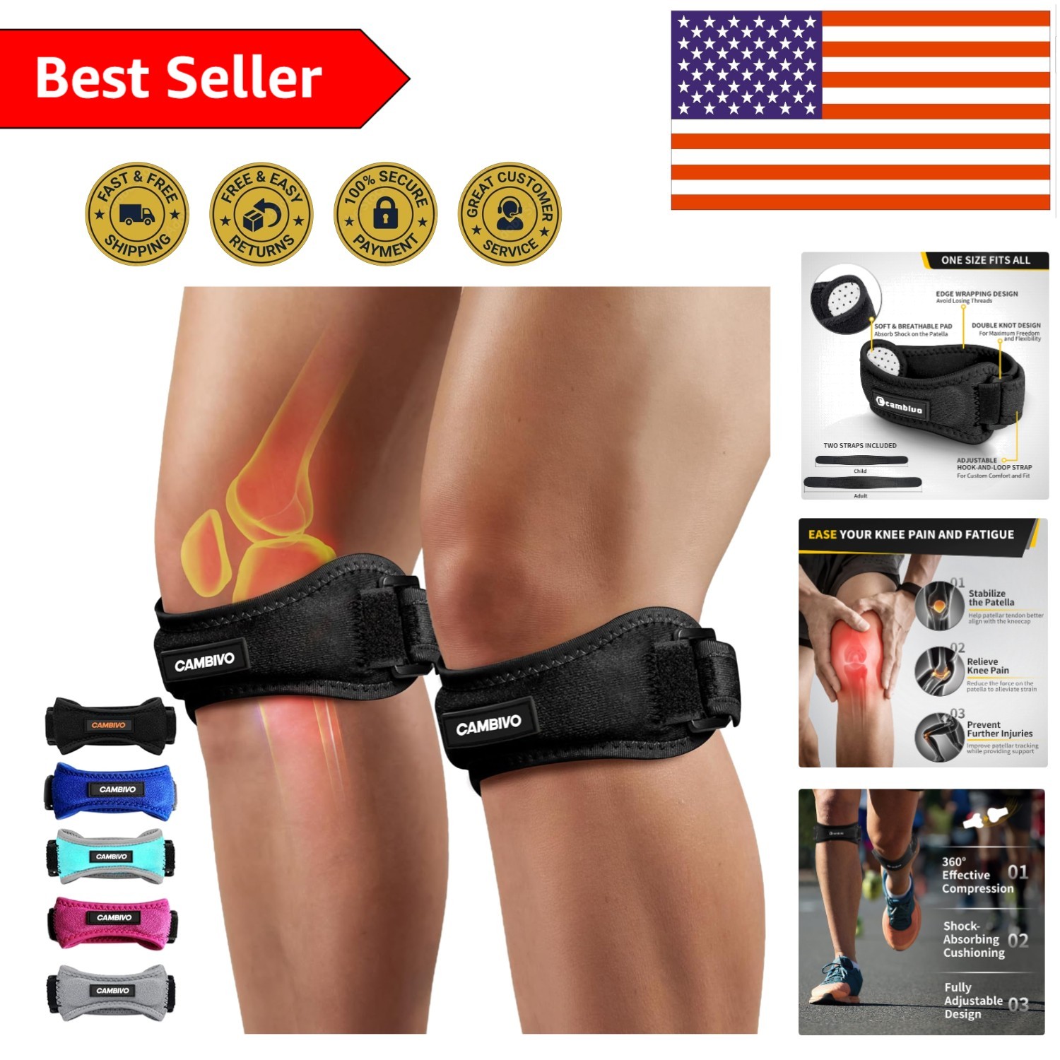 Comfortable Anti-Slip Knee Straps for Tendonitis Relief – 2 Pack for All Ages