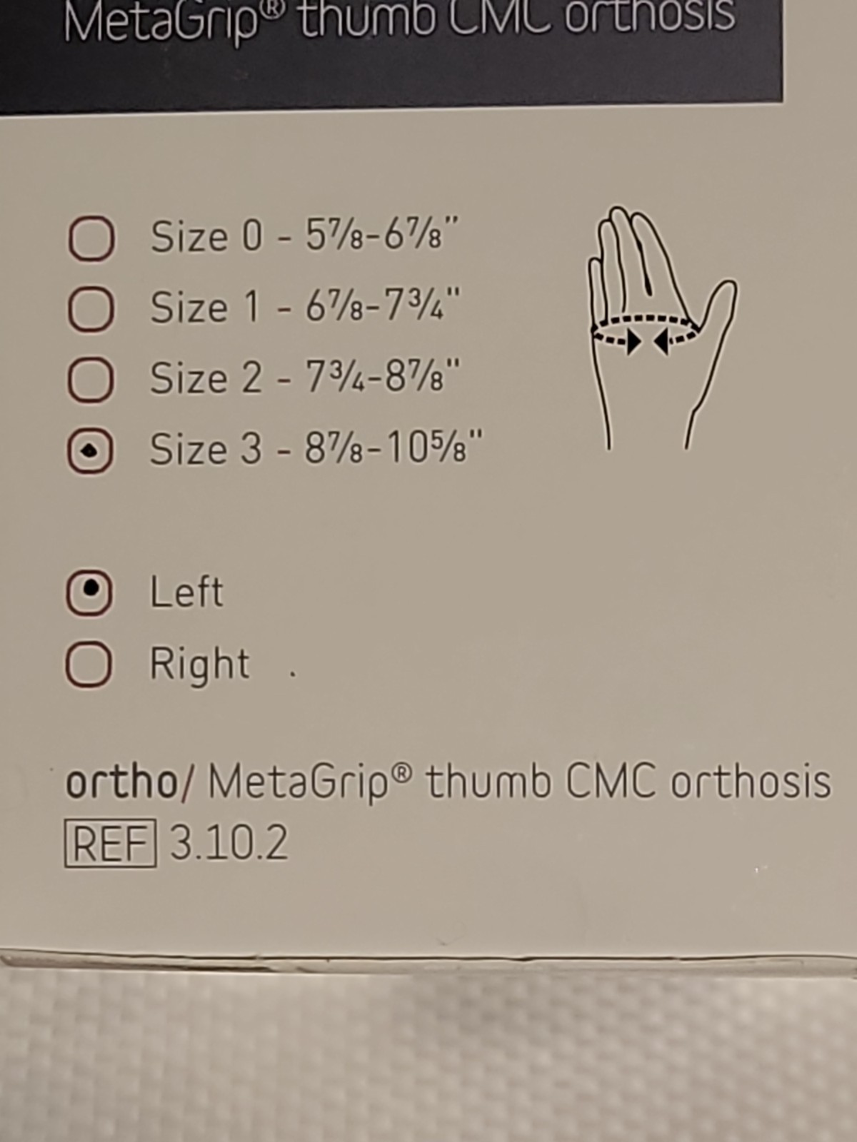 Push Braces ortho MetaGrip Thumb CMC orthosis Left Size 3 – 8 7/8″ -10 5/8″ NEW
