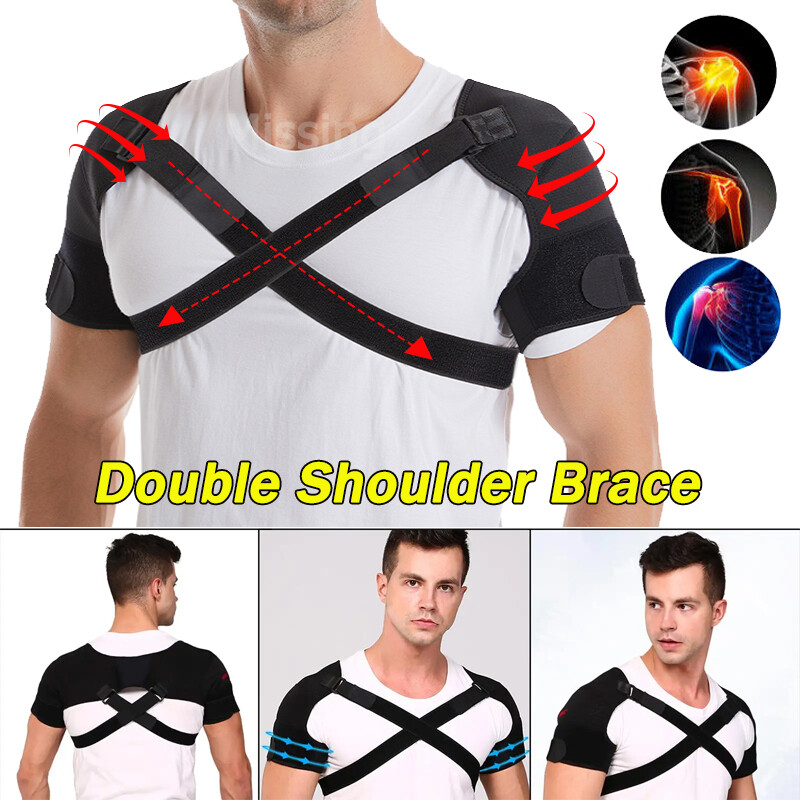 Double Shoulder Brace Support Rotator Cuff Compression Sleeve Wrap Pain Relief