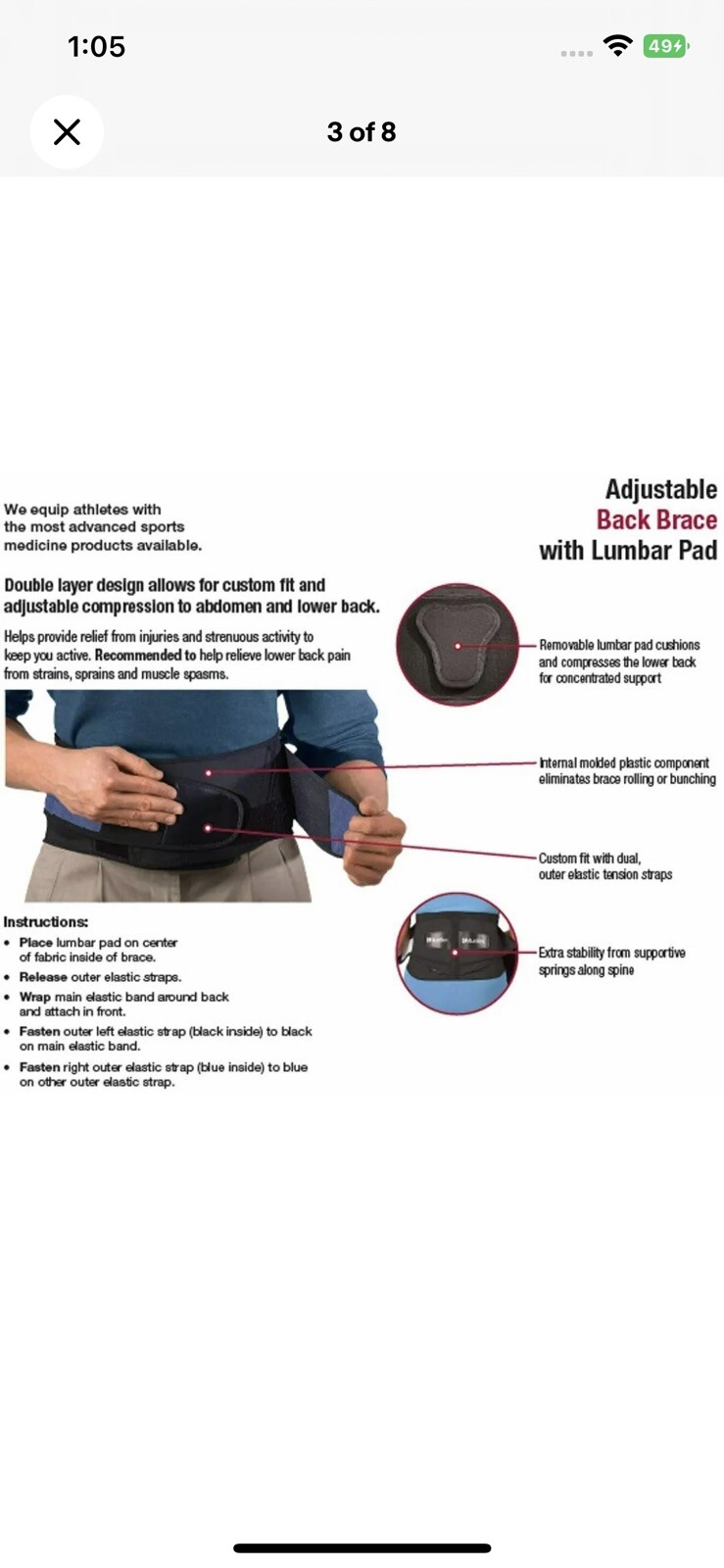 Mueller 255 Lumbar Support Back Brace Removable Pad Black PLUS SIZE “Used”