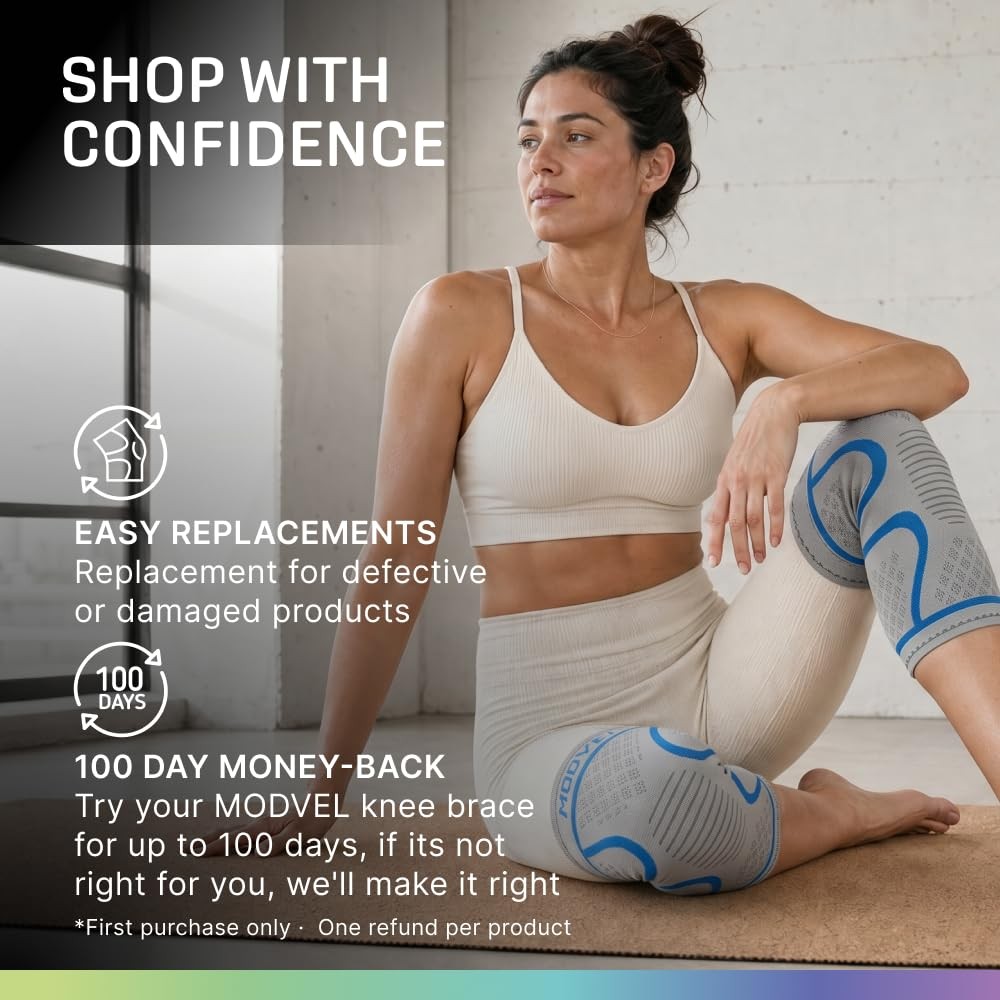 Modvel 2 Pack Knee Brace for Women – Support X-Small, Grey/Blue