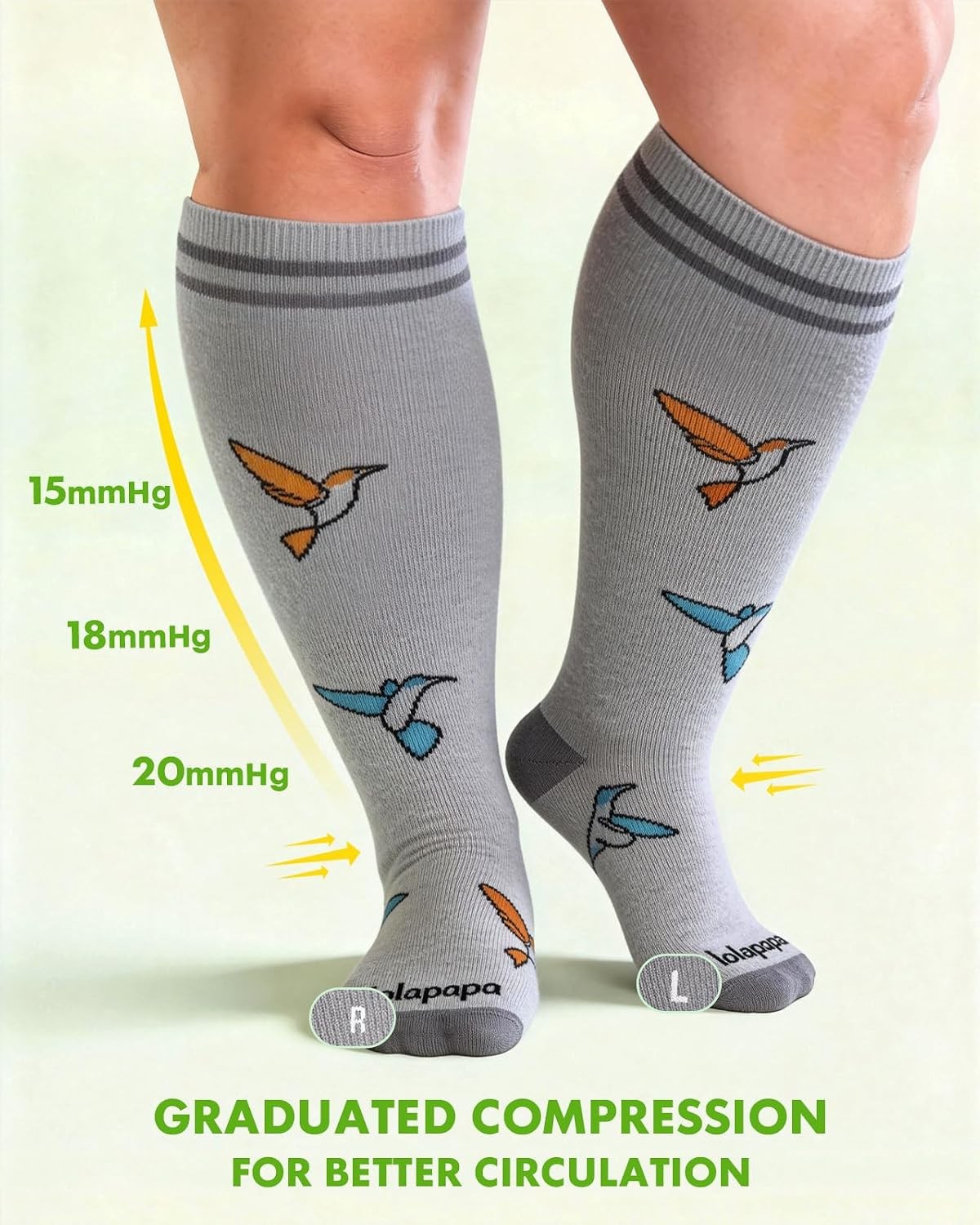Women’s Wide Calf Bamboo Viscose Compression Socks XXL Butterfly Hummingbird