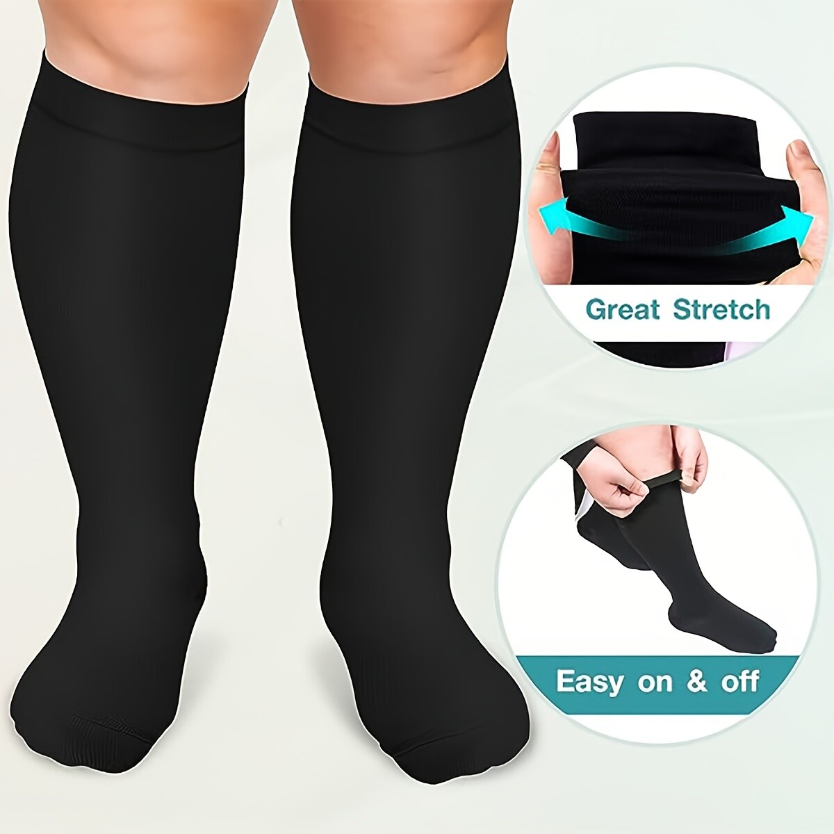 3 Pairs Plus Size Extra Wide Calf Compression Sock Knee High Closed Toe Stocking