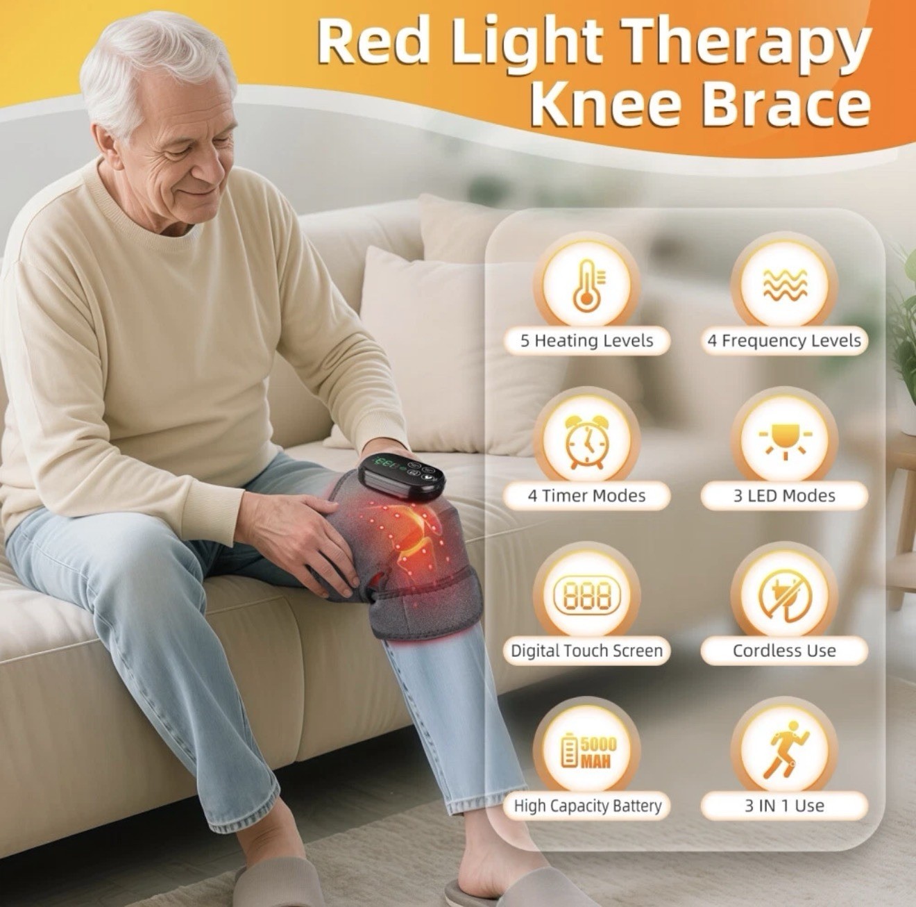 3-in-1 Cordless Knee Heat W/ Red & Near Infrared Light Therapy Shoulder Elbow