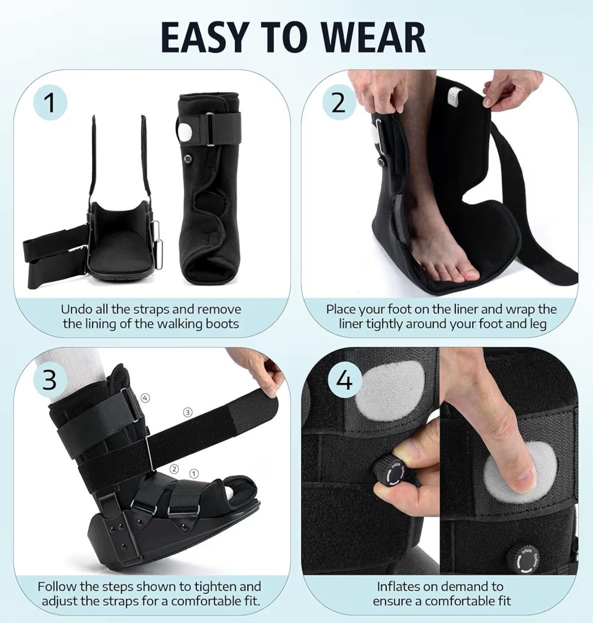 Medibot Advanced Walking Boot for Ankle Injuries,Adjust Air Splint w/ Pump,Large