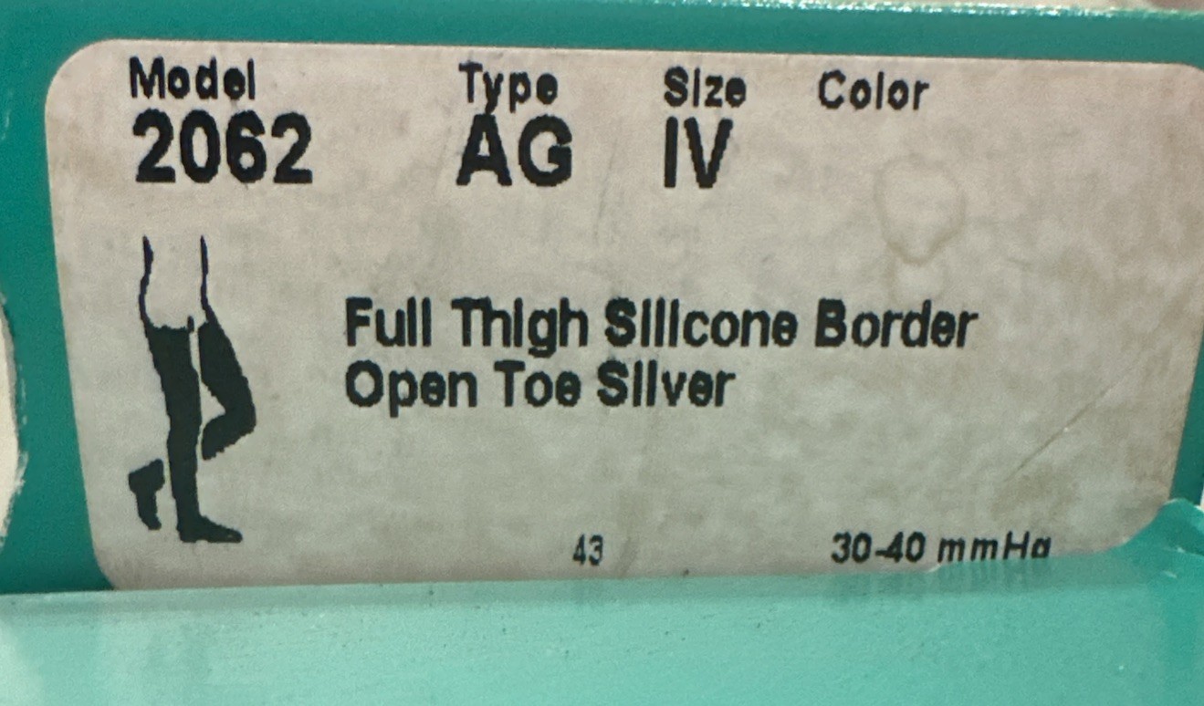 Juzo 2062 Silver Soft Open Toe Thigh Highs w/Band – 30-40 mmHg Reg AG IV