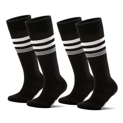Striped Soccer Softball Socks for Youth Kids Men Medium Black/White(2 Pack)