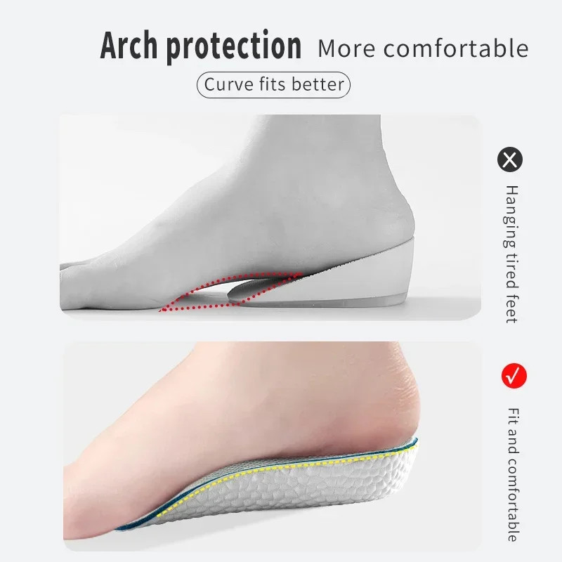 1.5/2.5/3.5 Cm Arch Support Height Increase Insoles Light Weight Soft Elastic Li