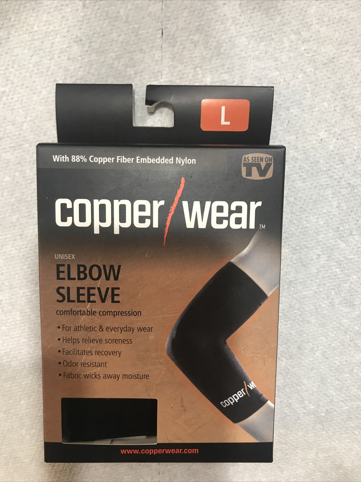 Copper Wear Unisex L Compression Elbow Sleeve Large 88% Copper Nylon 12% Spandex