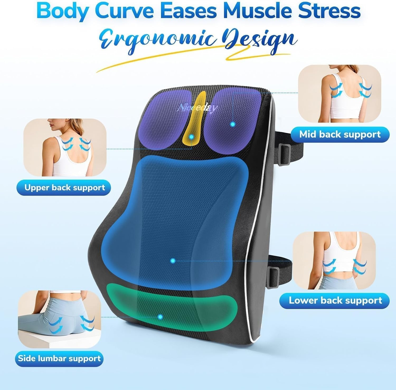 Adjustable Memory Foam Lumbar Pillow for Office Chair & Car – Lower Back Relief