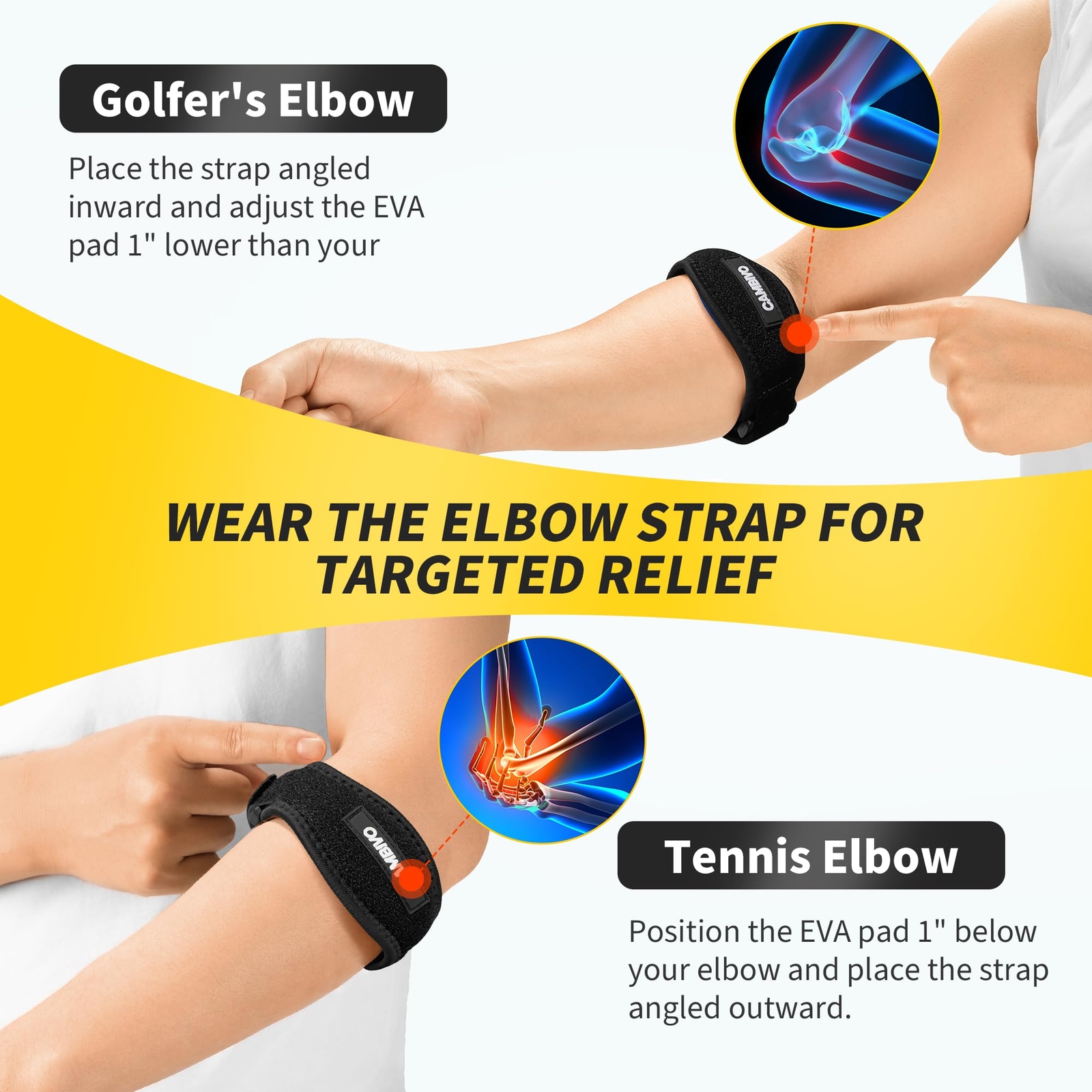 Tennis Elbow Brace 2 Pack with Compression Pad Adjustable for Pain Relief