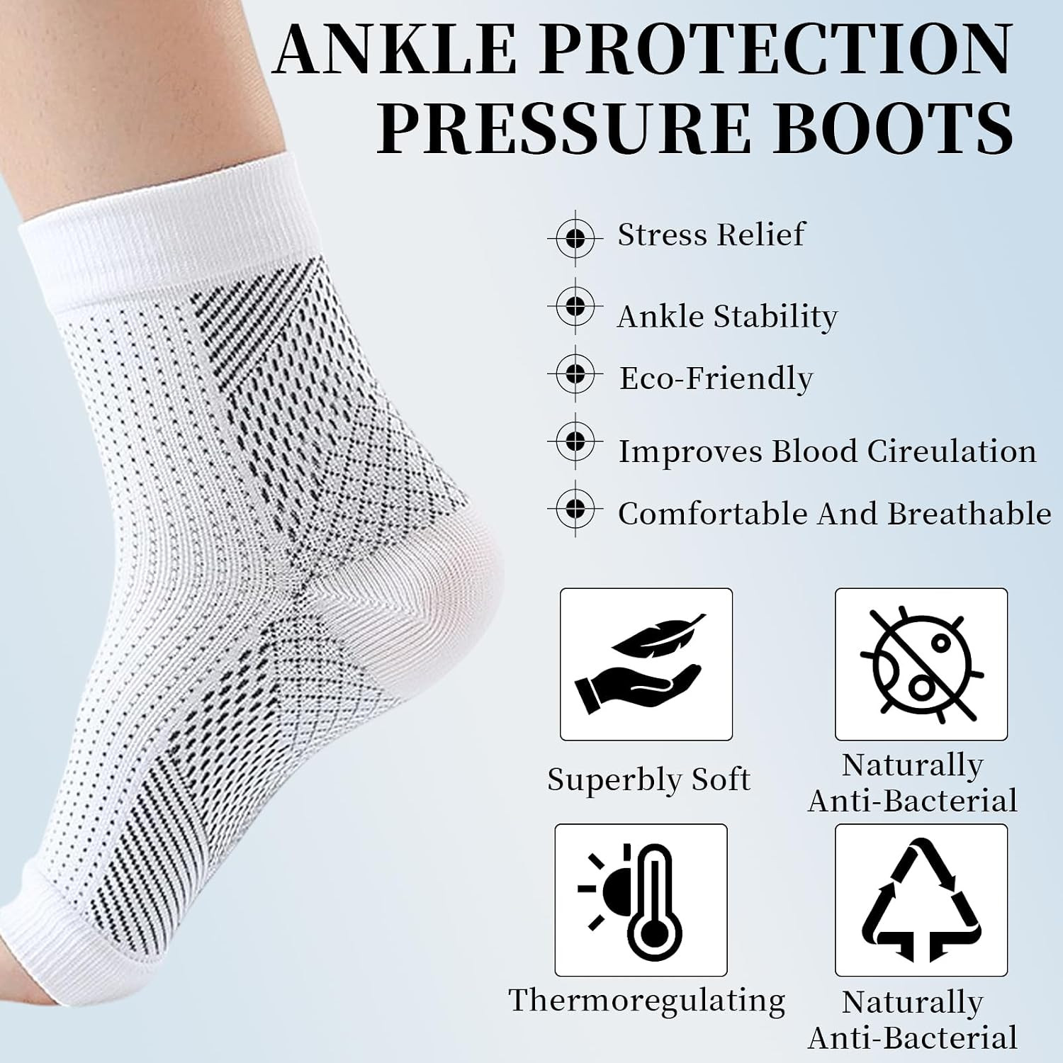 2 PCS Bamboo Foot Sleeves, Bamboos anti Fatigue Socks, Ankle Protection Socks, A