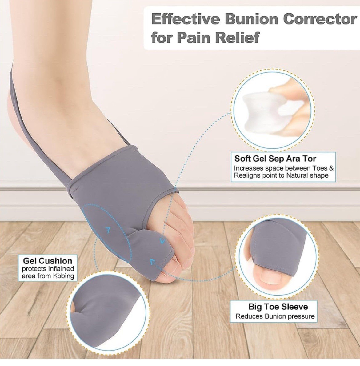 Bunion Corrector for Women Men, 2Pcs Toe Corrector, Adjustable Gray/Black