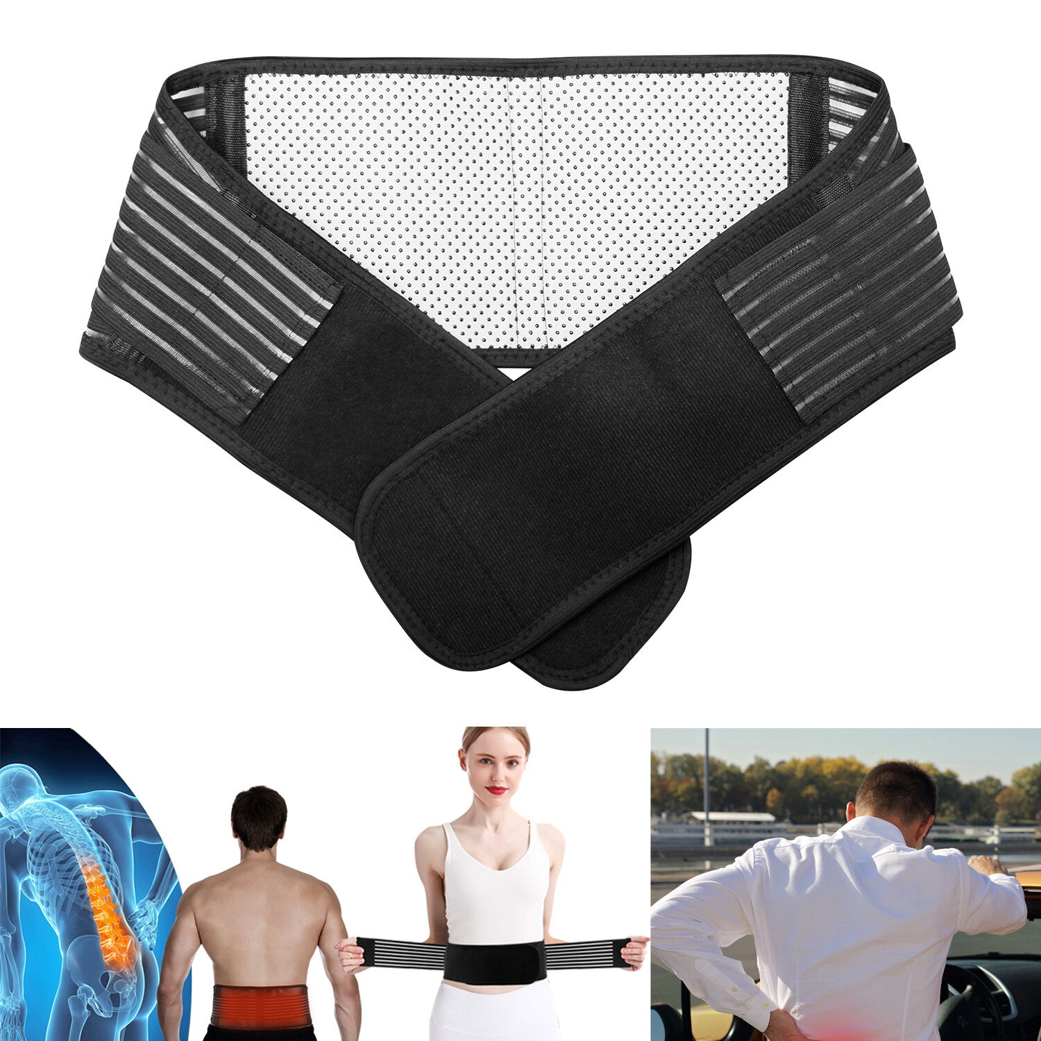 Magnetic Back Support Brace Belt Lumbar Lower Waist Breathable Back Pain Relief