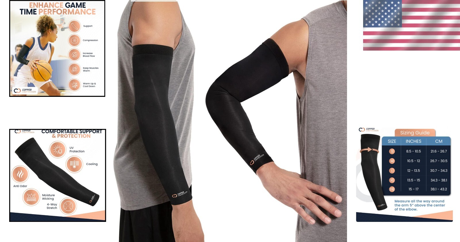 Black Copper Infused Arm Sleeve – Ideal for Tennis Elbow and Post Surgery Rehab