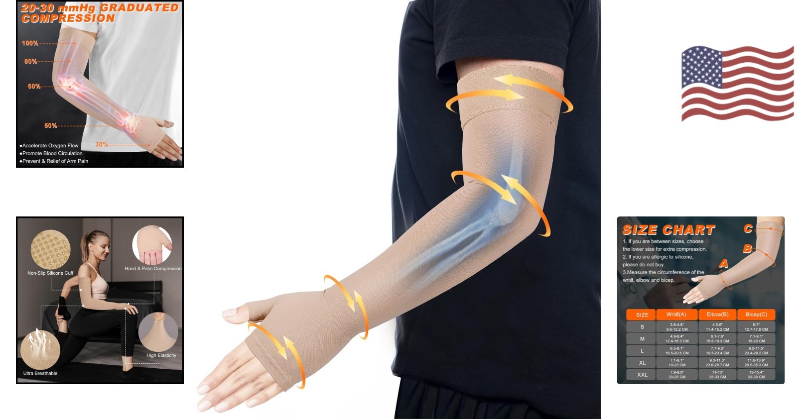 Breathable Lymphedema Support Arm Sleeve with Gauntlet – X-Large for Men & Women