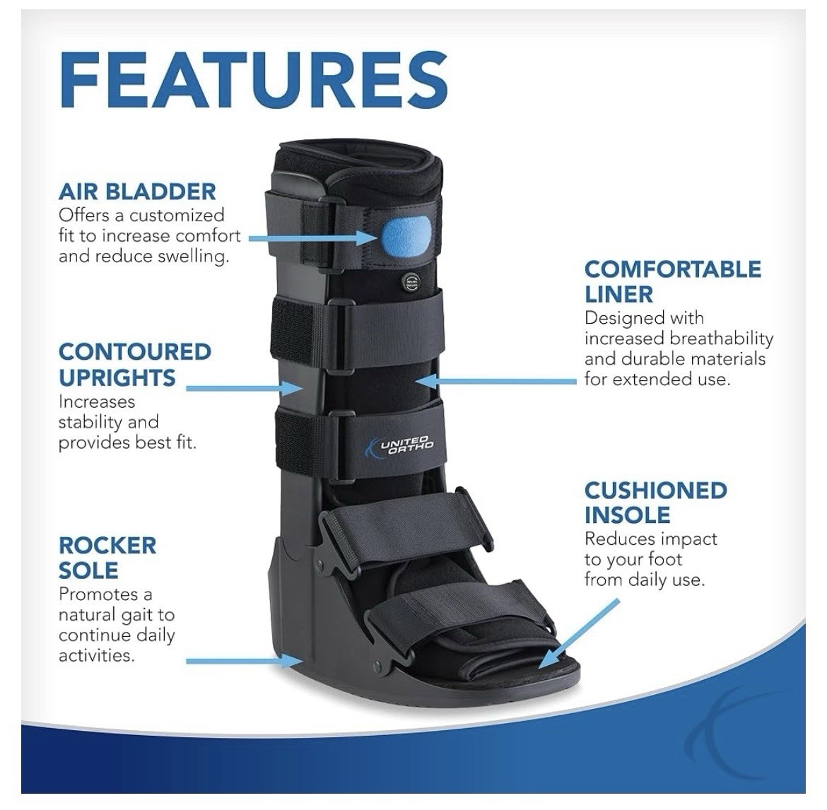United Ortho L Tall Air Cam Fracture Boot Brace Walker Foot Ankle Orthopedic