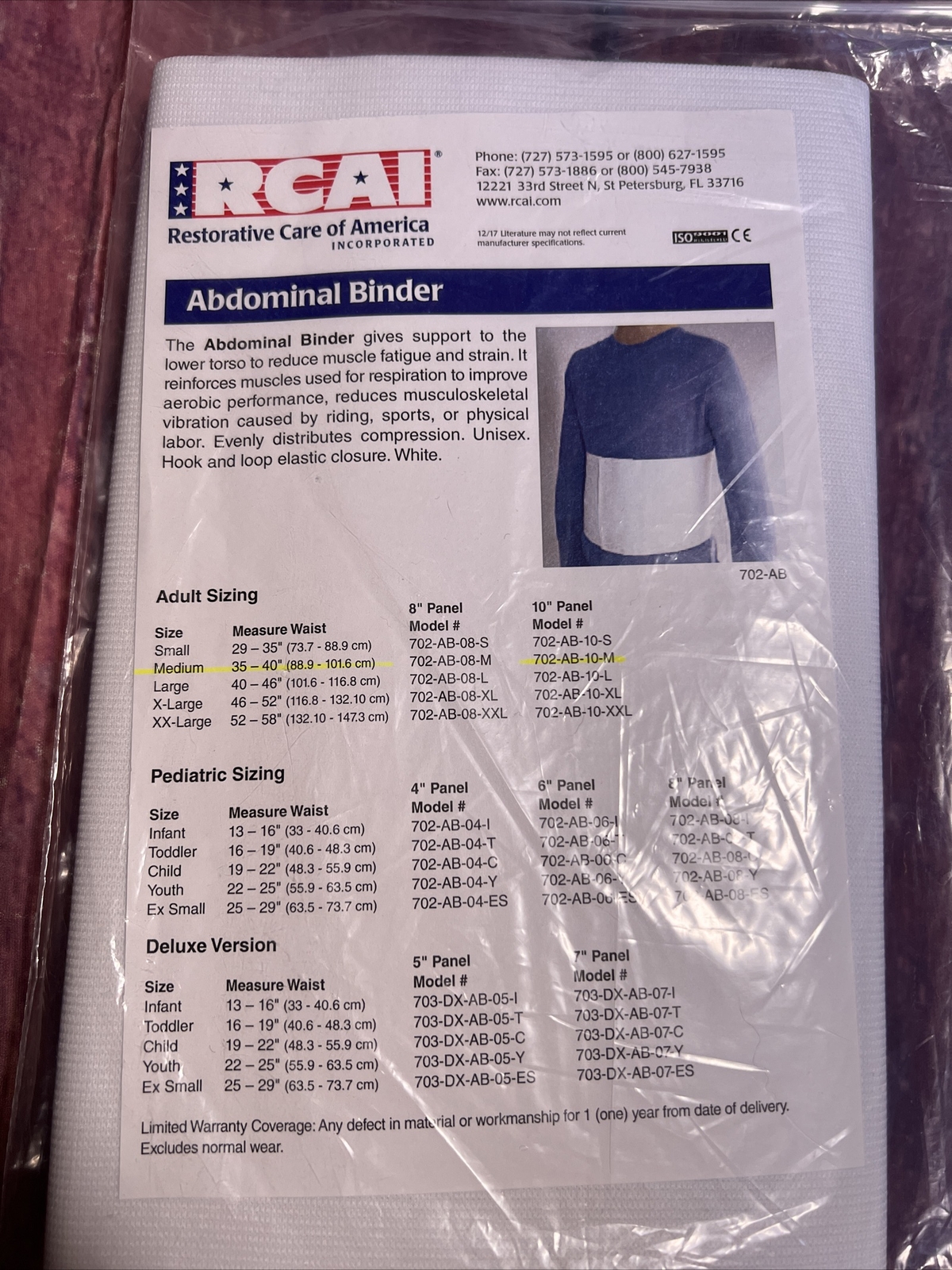 Restorative Care of America Incorporated 10″ Abdominal Binders – size: M(35-40″)