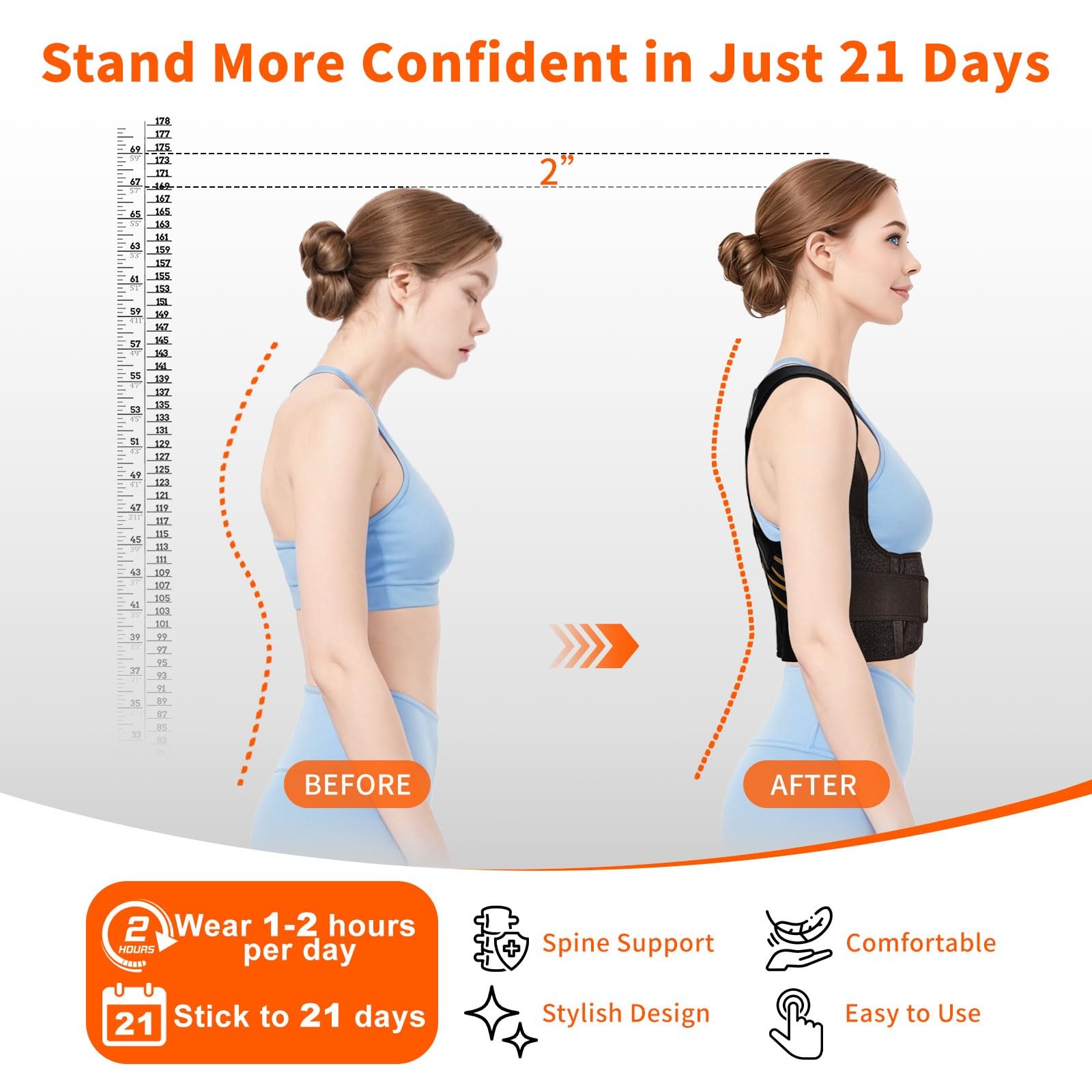 FALCOFIT Posture Corrector for Men and Women, M (Underbust: 33-41”), Black