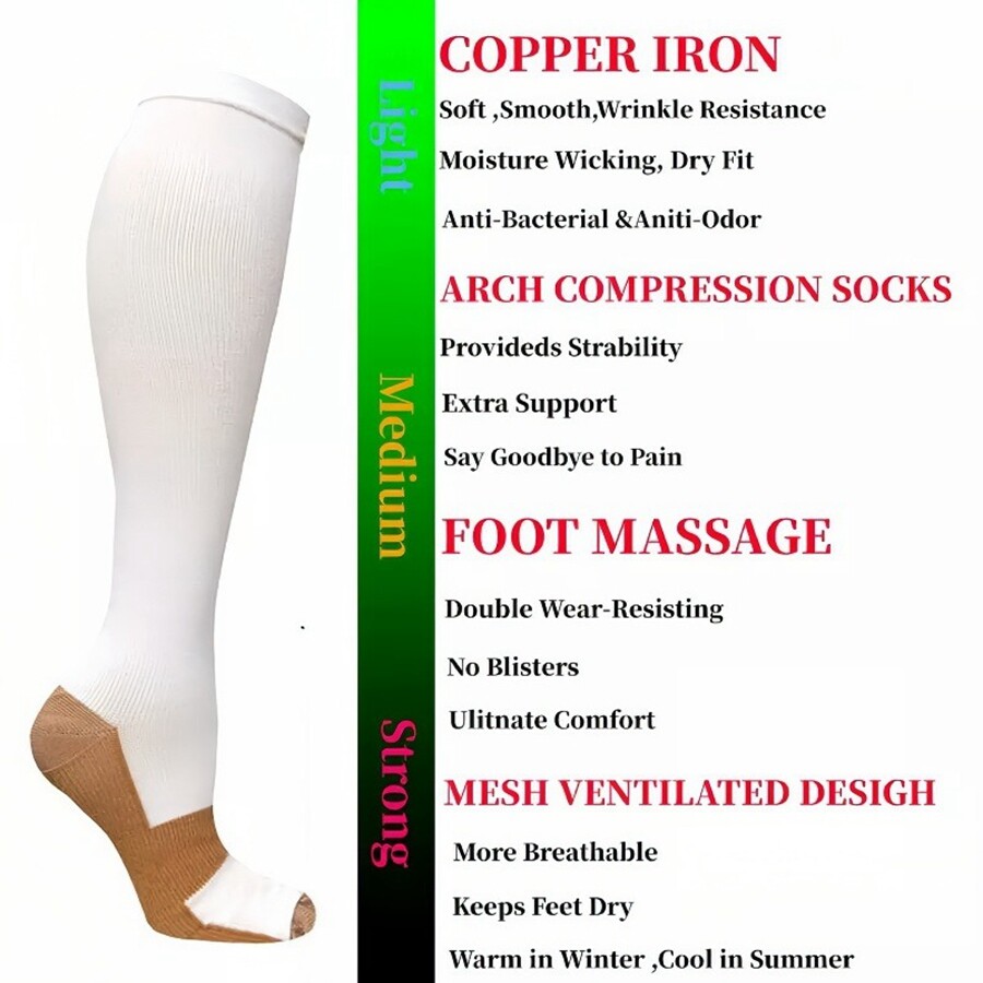 3Pair Copper Compression Socks 20-30Mmhg Para Hombres y Mujeres Medias Talla