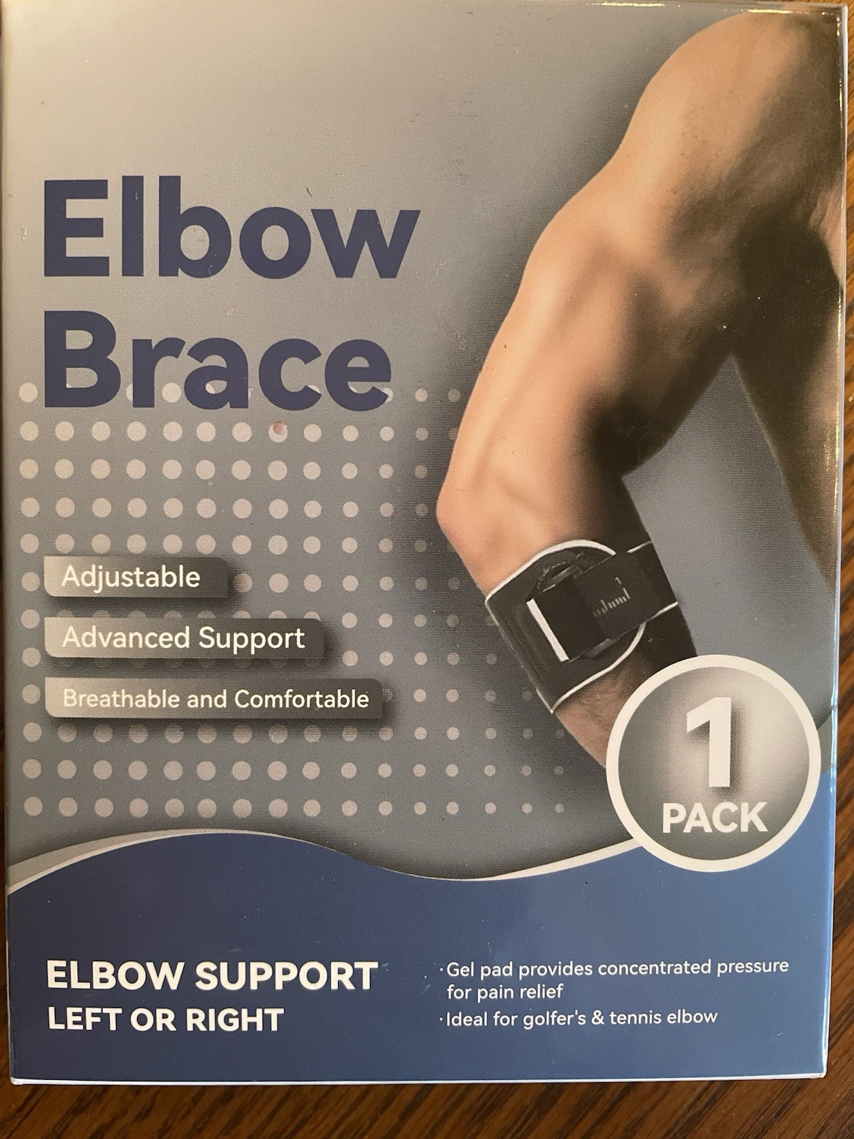 Elbow Brace Adjustable Adult Left Or Right Black Tennis Golfer’s Elbow NEW
