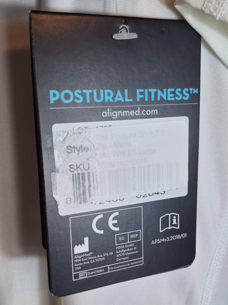 AlignMed Back Posture Fitness Shirt Mens XXL 2XL White Zip-Front NEW NWT