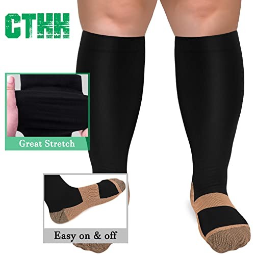 3 Pack Plus Size Compression Socks for Women & XX-Large 10-3 Pack Black-copper