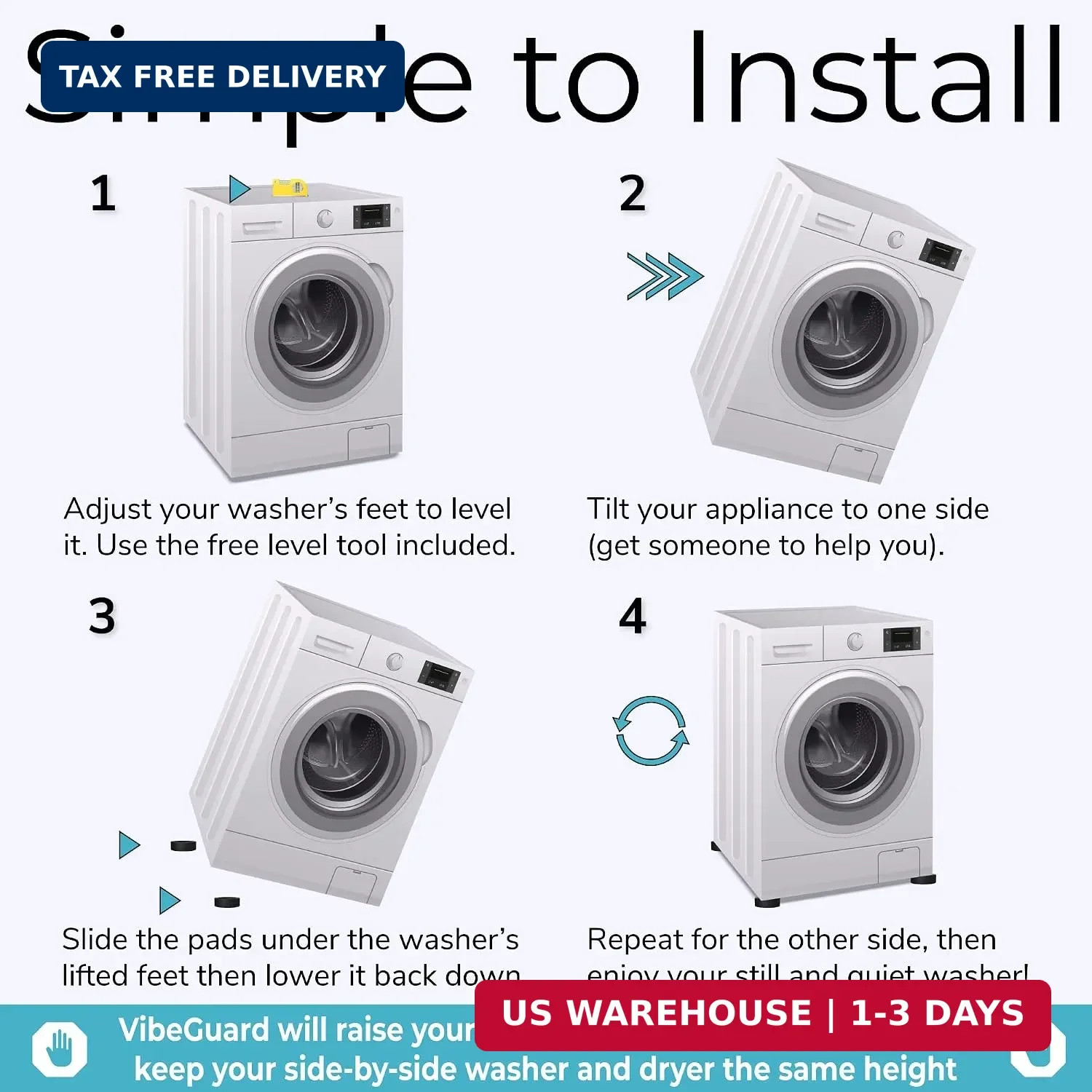 Anti Vibration Pads for Washing Machine featuring 3D TrianGrip & FREE Level Tool