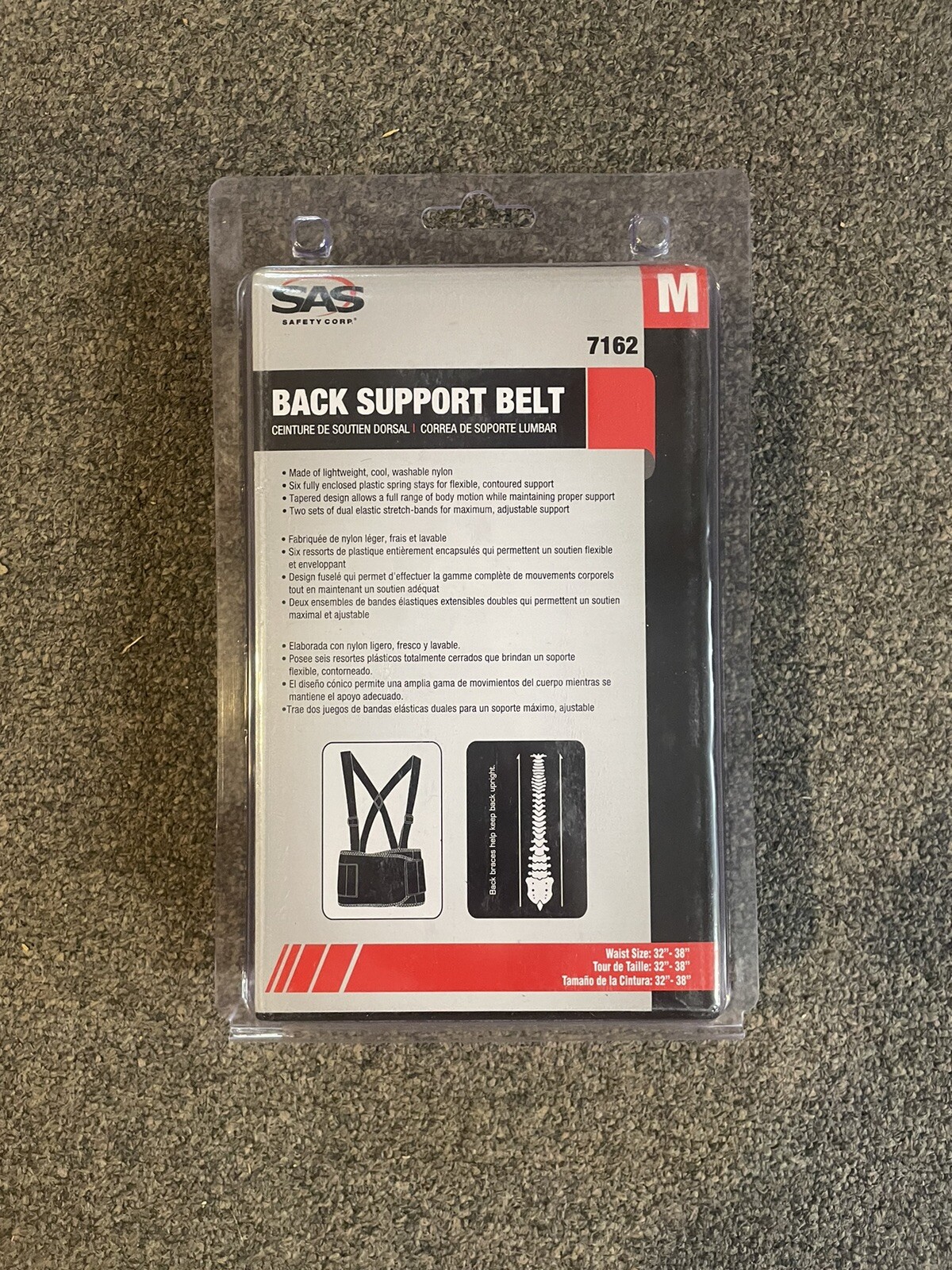 Deluxe Back Support Belt – Medium, 32″ – 38″ 7162 SAS Safety Corp.