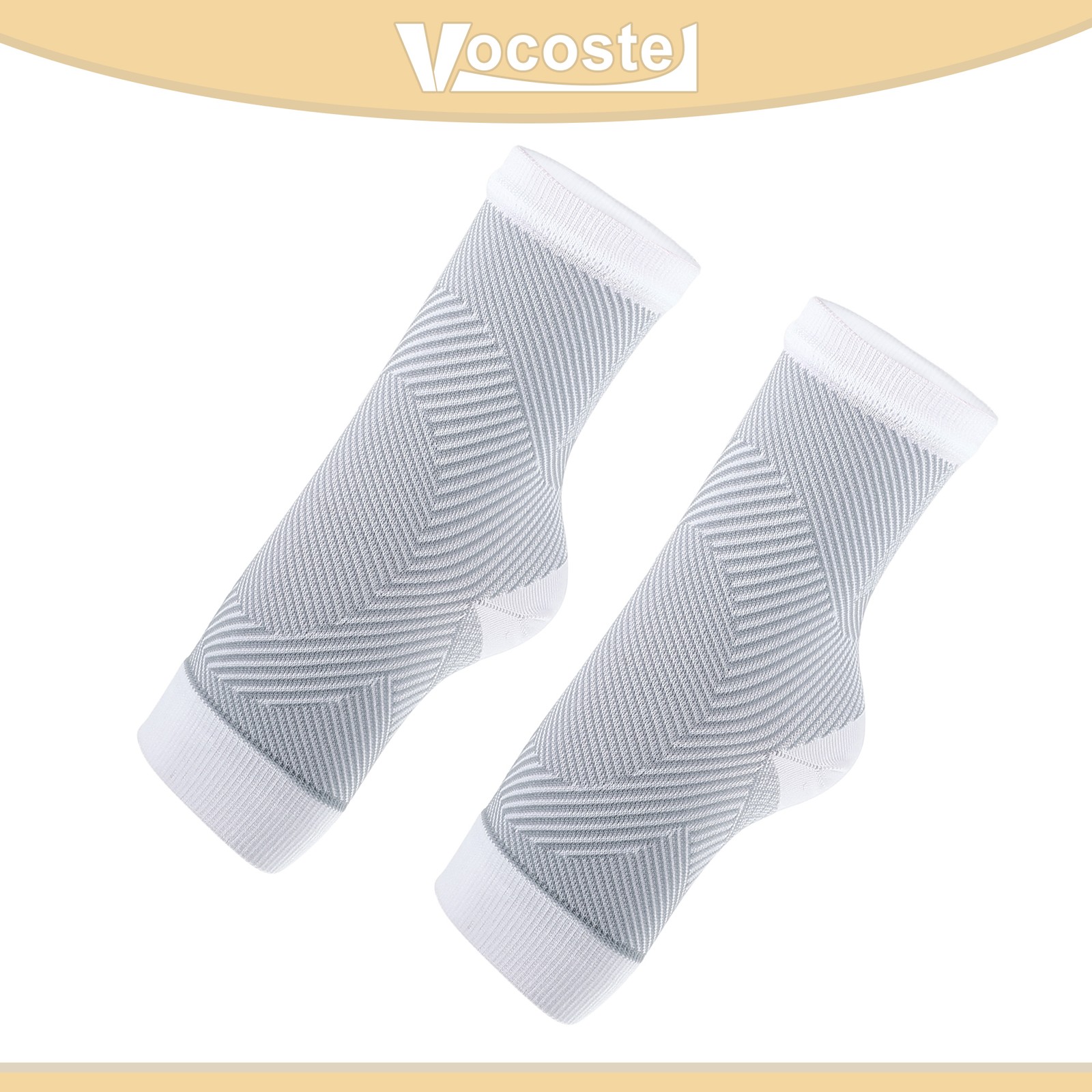 2 Pieces Ankle Compression Sleeve Socks Foot Support Brace White Gray Size S/M