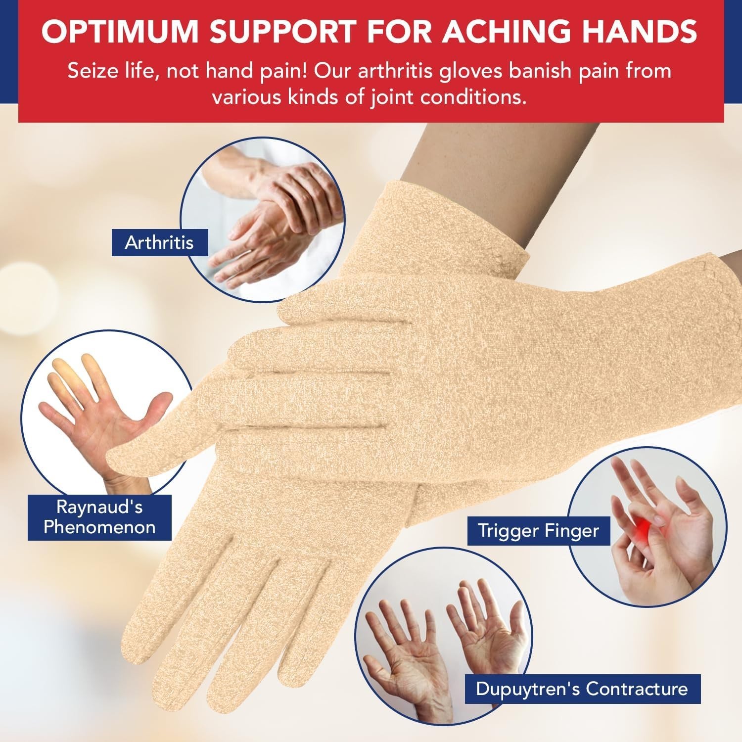 High-Stretch Cotton Compression Gloves for Cold Hands & Pain Relief, Small Size