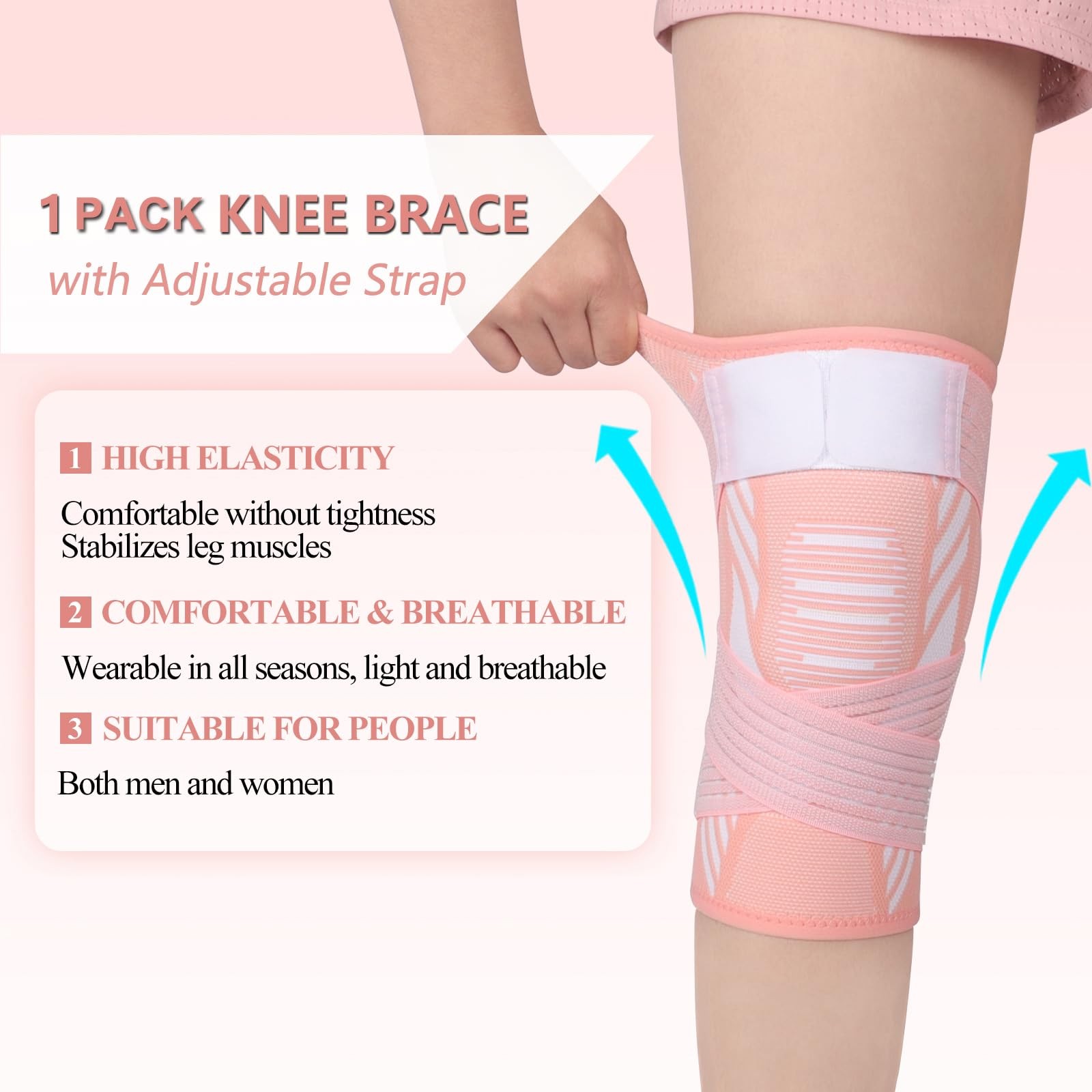 yeloumiss Knee Brace for Women & Men Support Sleeve 1 Pack Medium, Pink