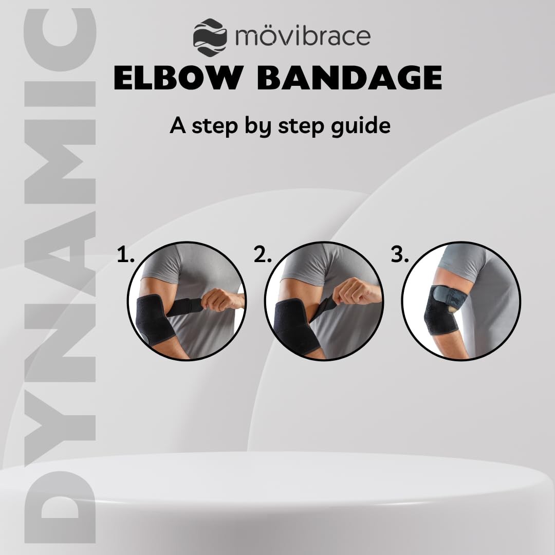 Movibrace Elbow Compression Bandage – Adjustable Strap, Fits 9-13″ Elbow