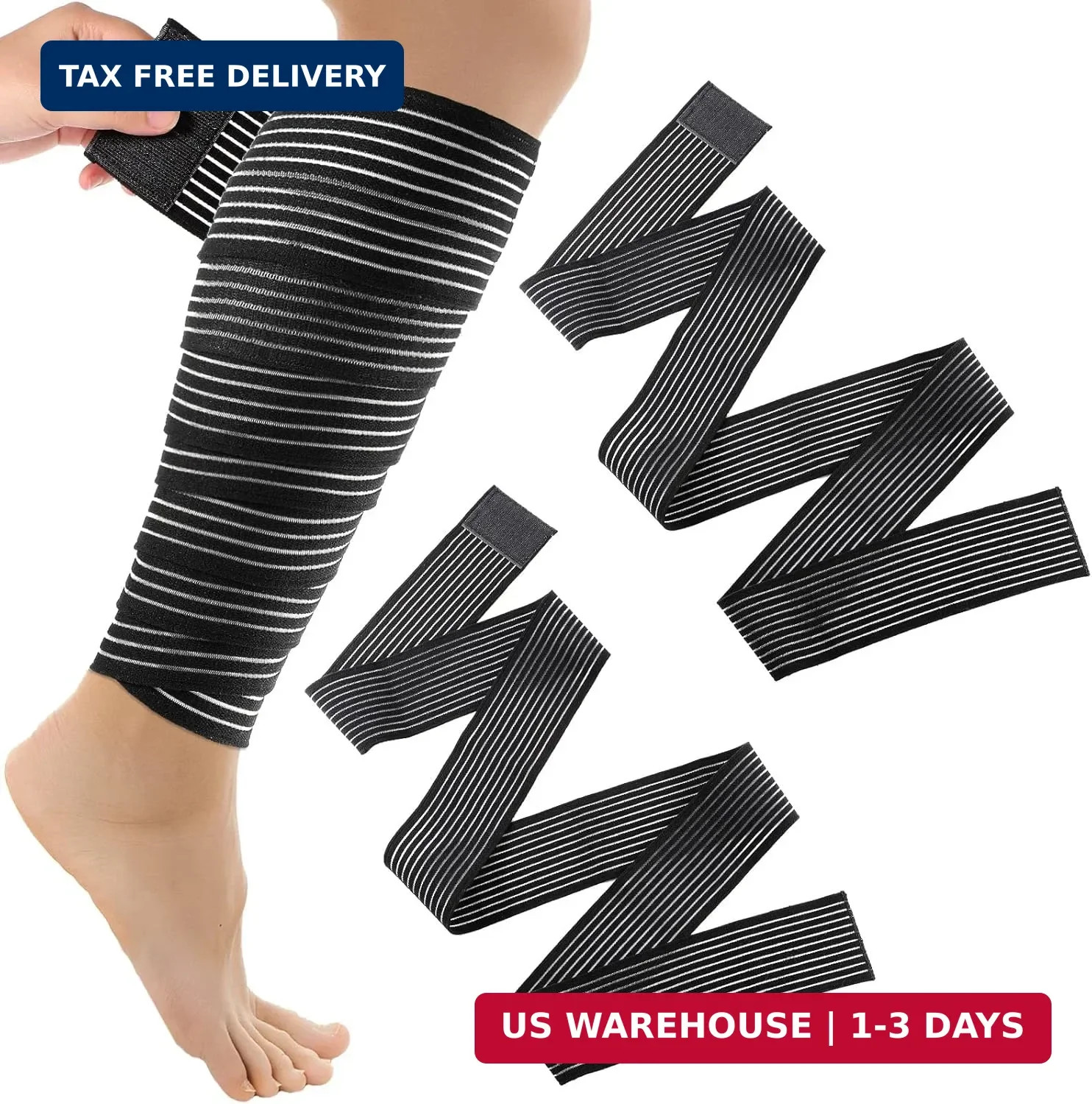 Compression Bandage Wraps for Leg, Elastic Calf Sleeve, Adjustable plus Size (2