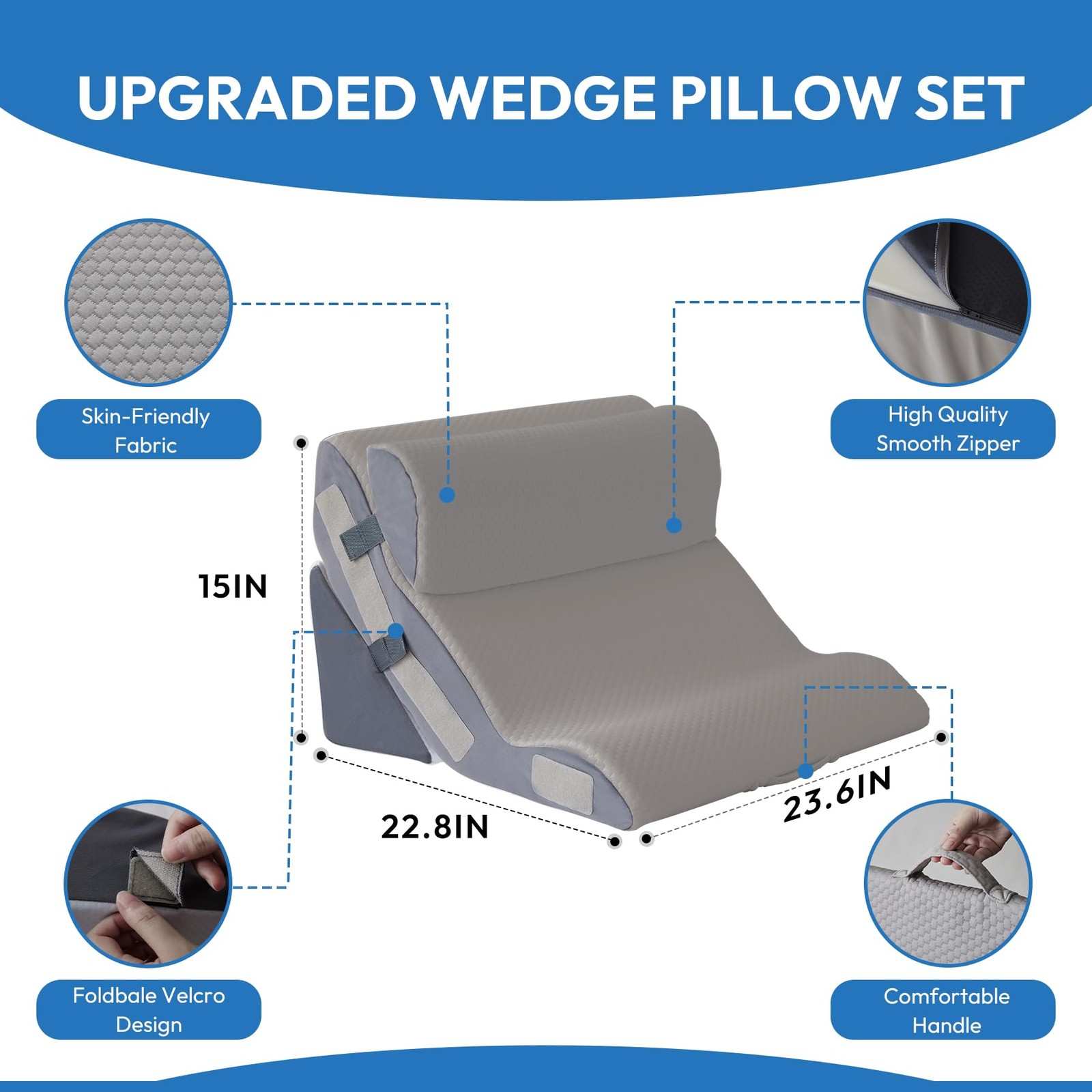 Ahpmeoa 3PCS Wedge Pillow Set for After Surgery, Back 3PCS, Grey