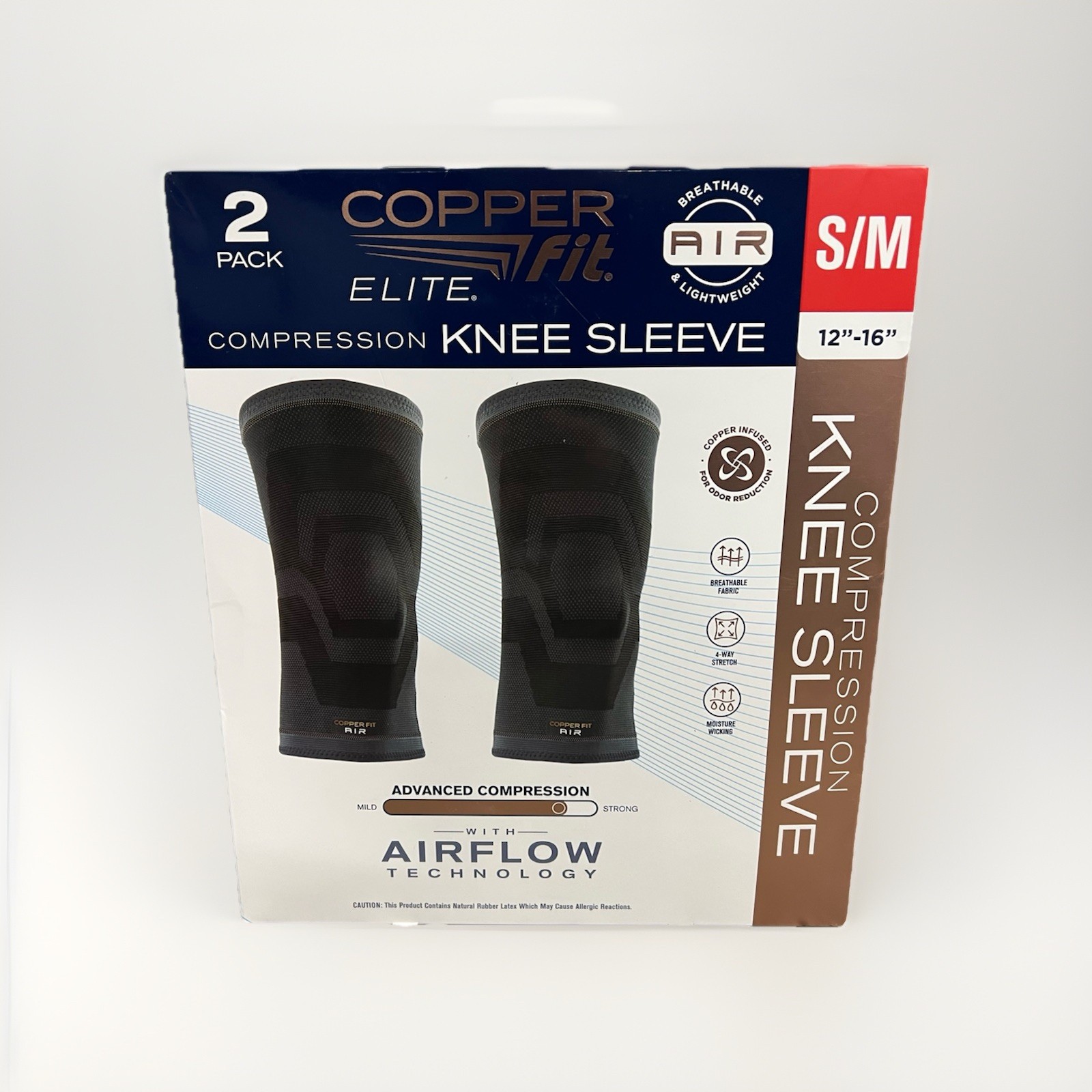 Elite Copper Fit Knee Compression Sleeve Flexible S/M 12-16″ 2-Pack NEW