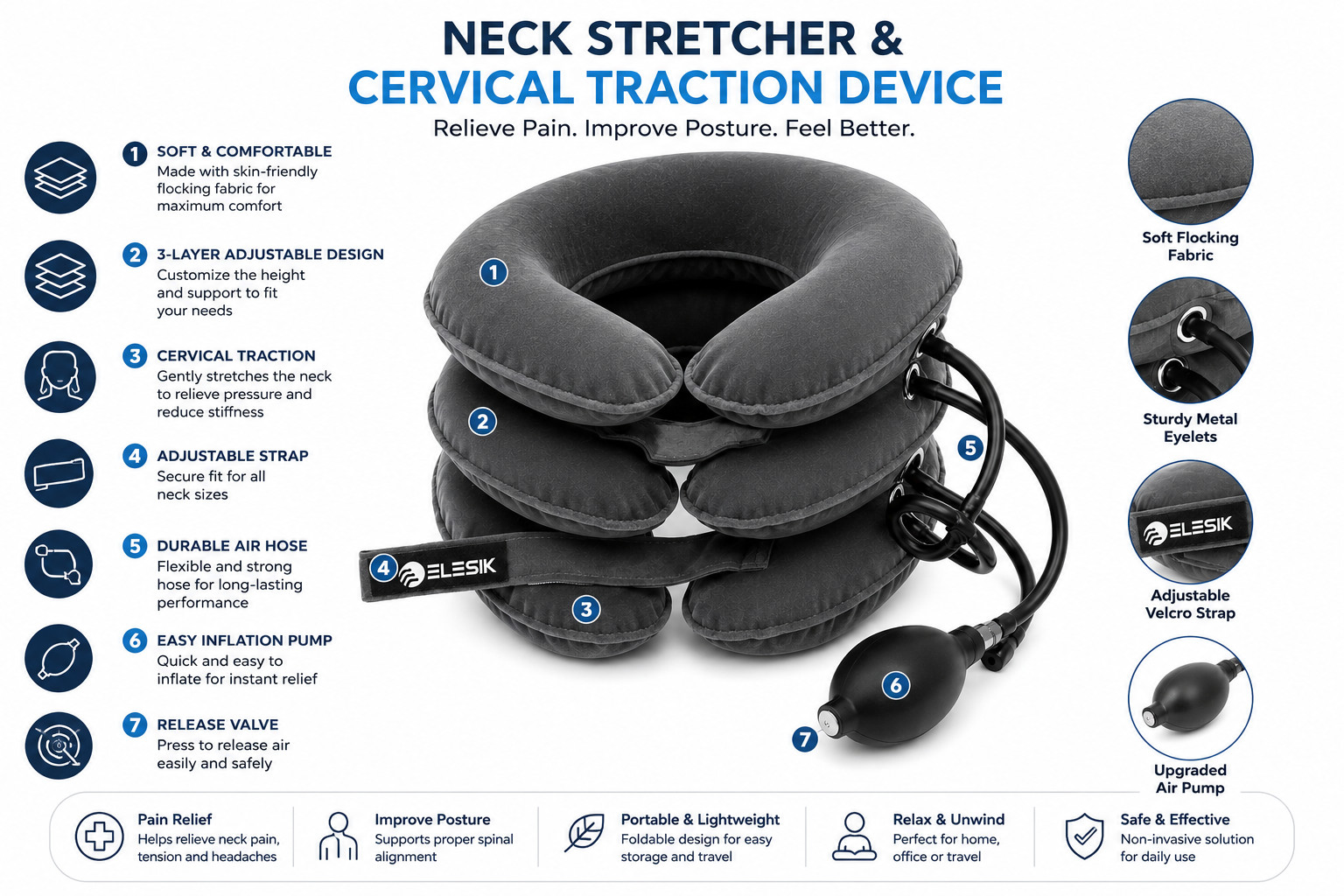 Cervical Neck Traction Device Collar Brace Support Pain Relief Stretcher Therapy