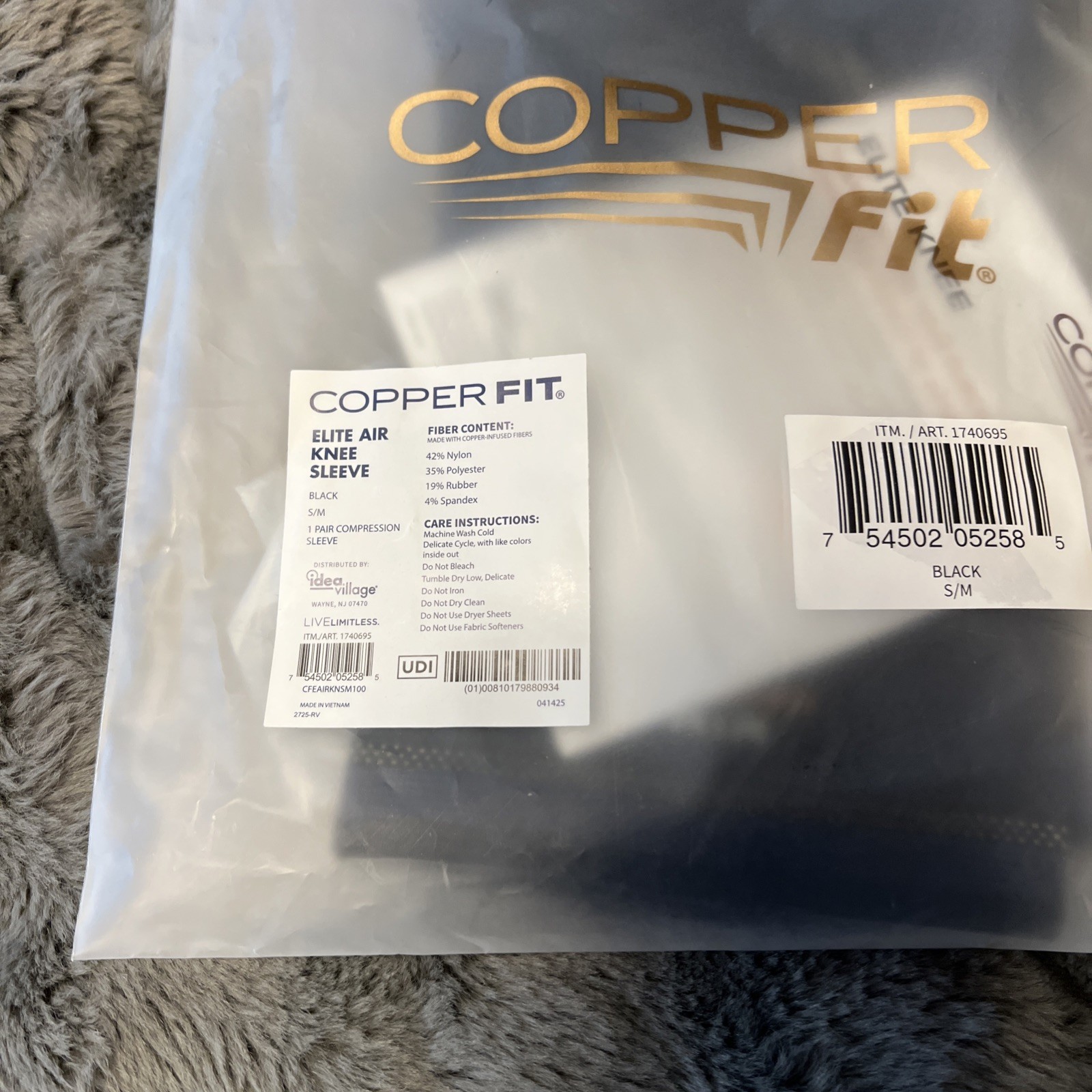 Copper Fit Ellite Knee Compression Sleeve 1 Pair S/M Black M2C