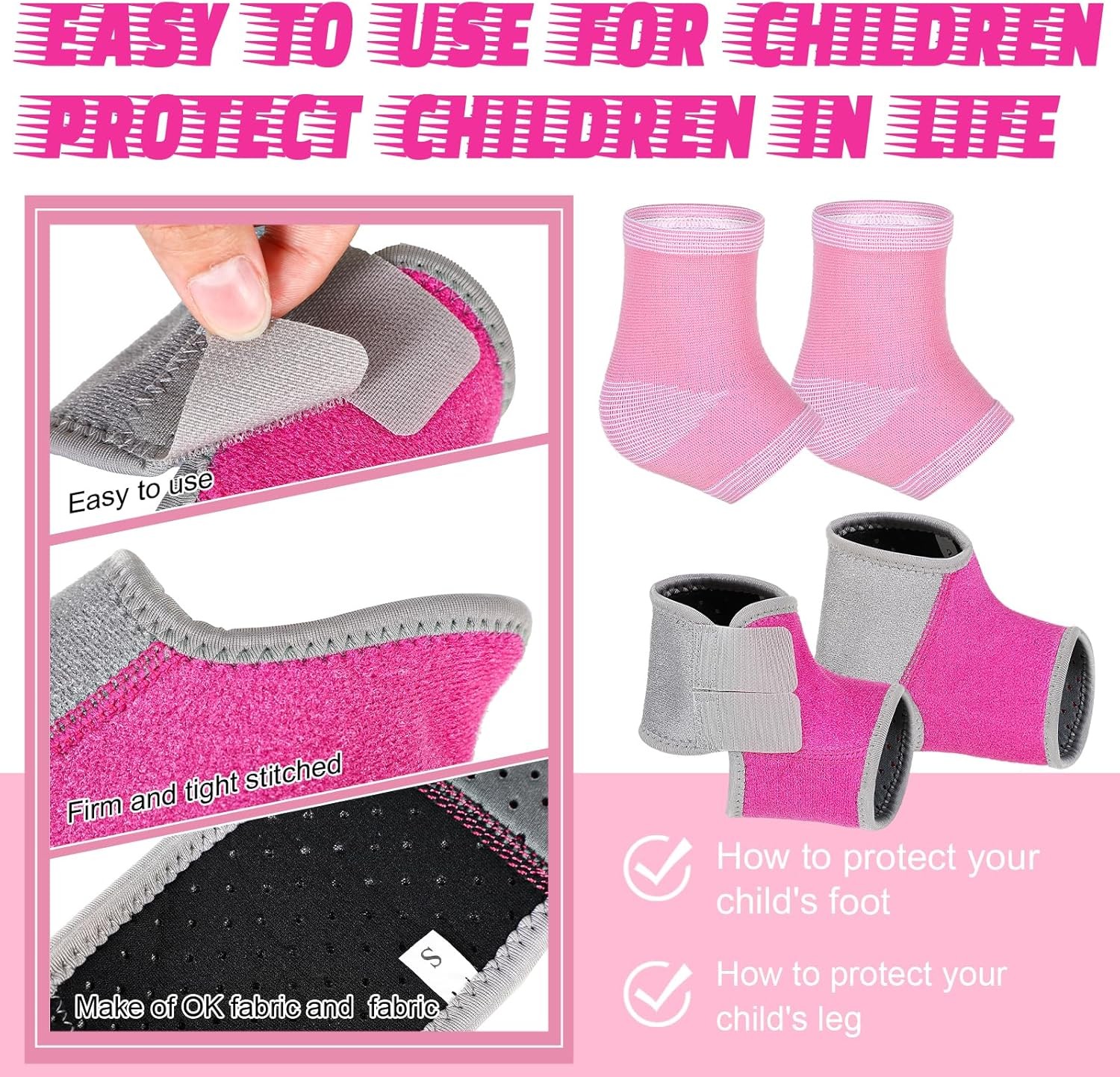 Tarpop 2 Pairs Kids Ankle Brace Set Foot Support Stabilizer Wraps Small, Pink