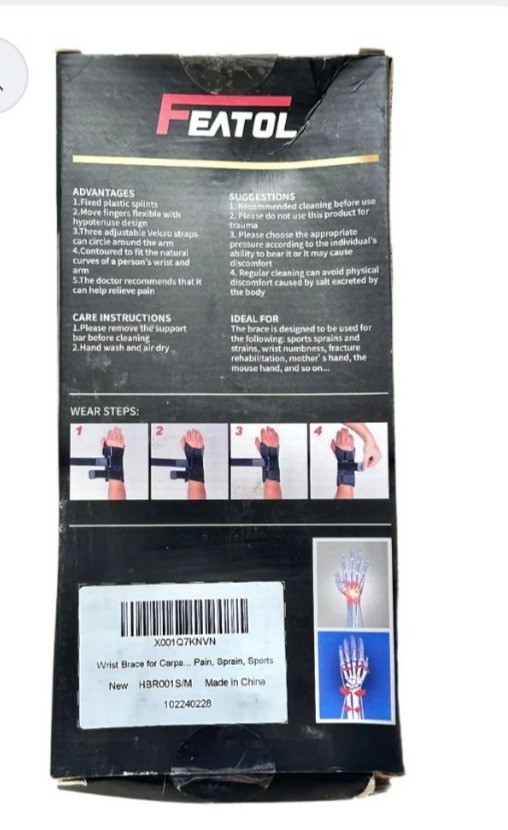 FEATOL Wrist Brace For Carpal Tunnel Adjustable Night Support M/L